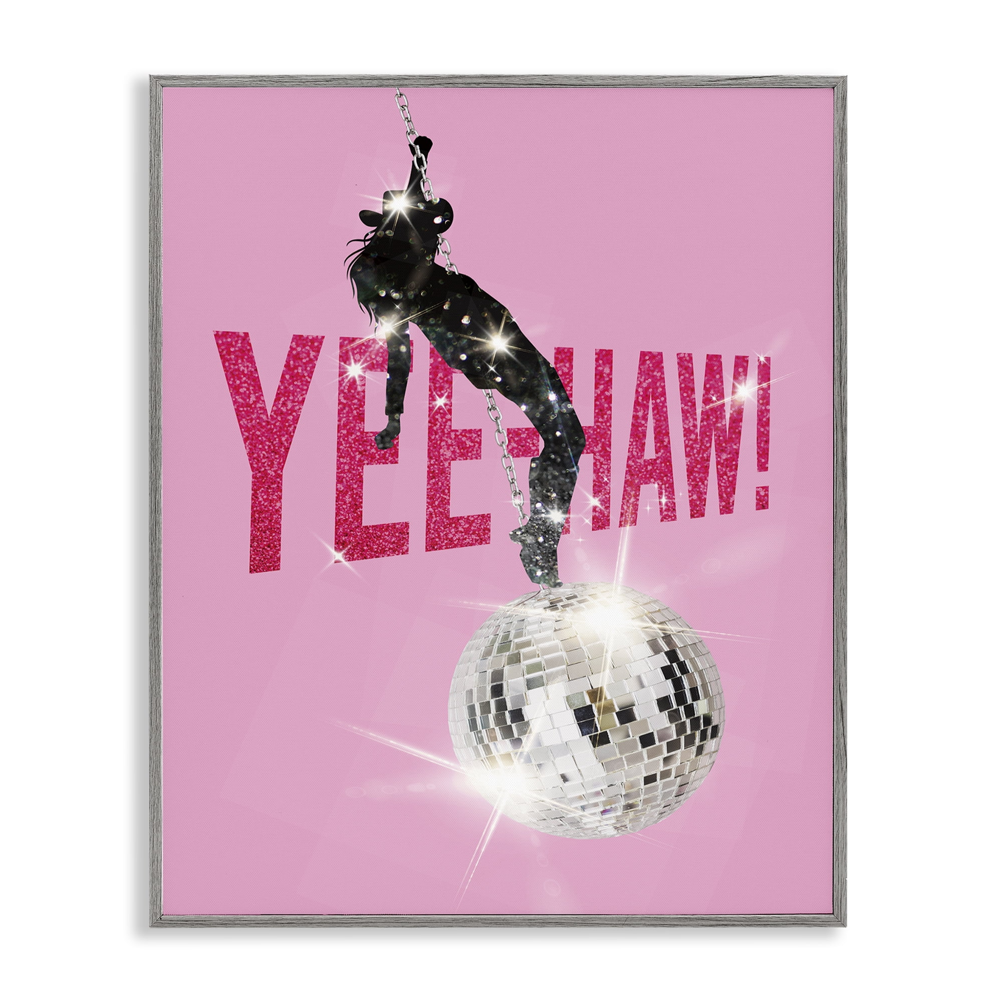 Stupell Industries Yeehaw Disco Cowgirl Text & Numbers Painting Gray Framed Art Print Wall Art, 11 x 14