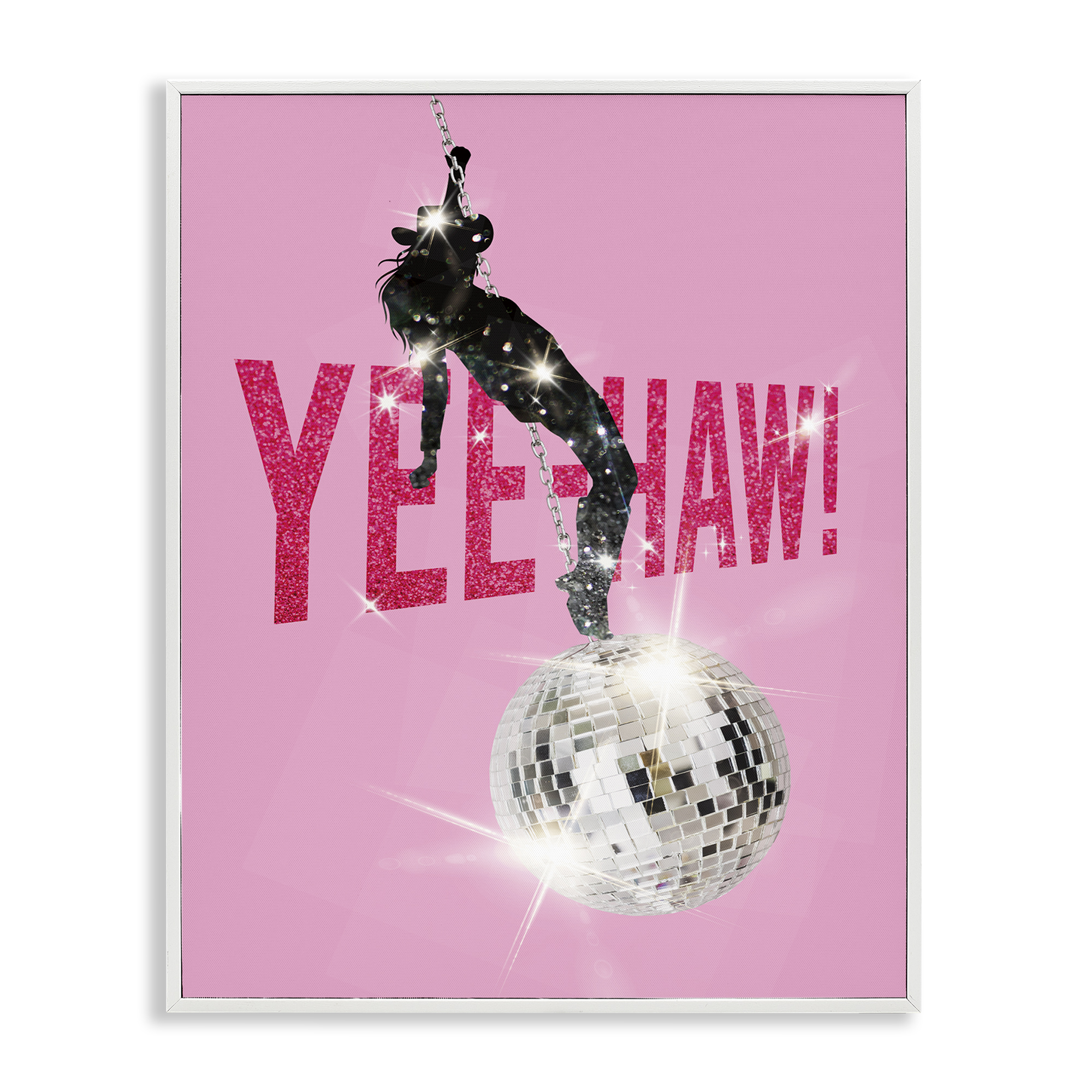 Stupell Industries Yeehaw Disco Cowgirl Text & Numbers Painting White Framed Art Print Wall Art, 24 x 30