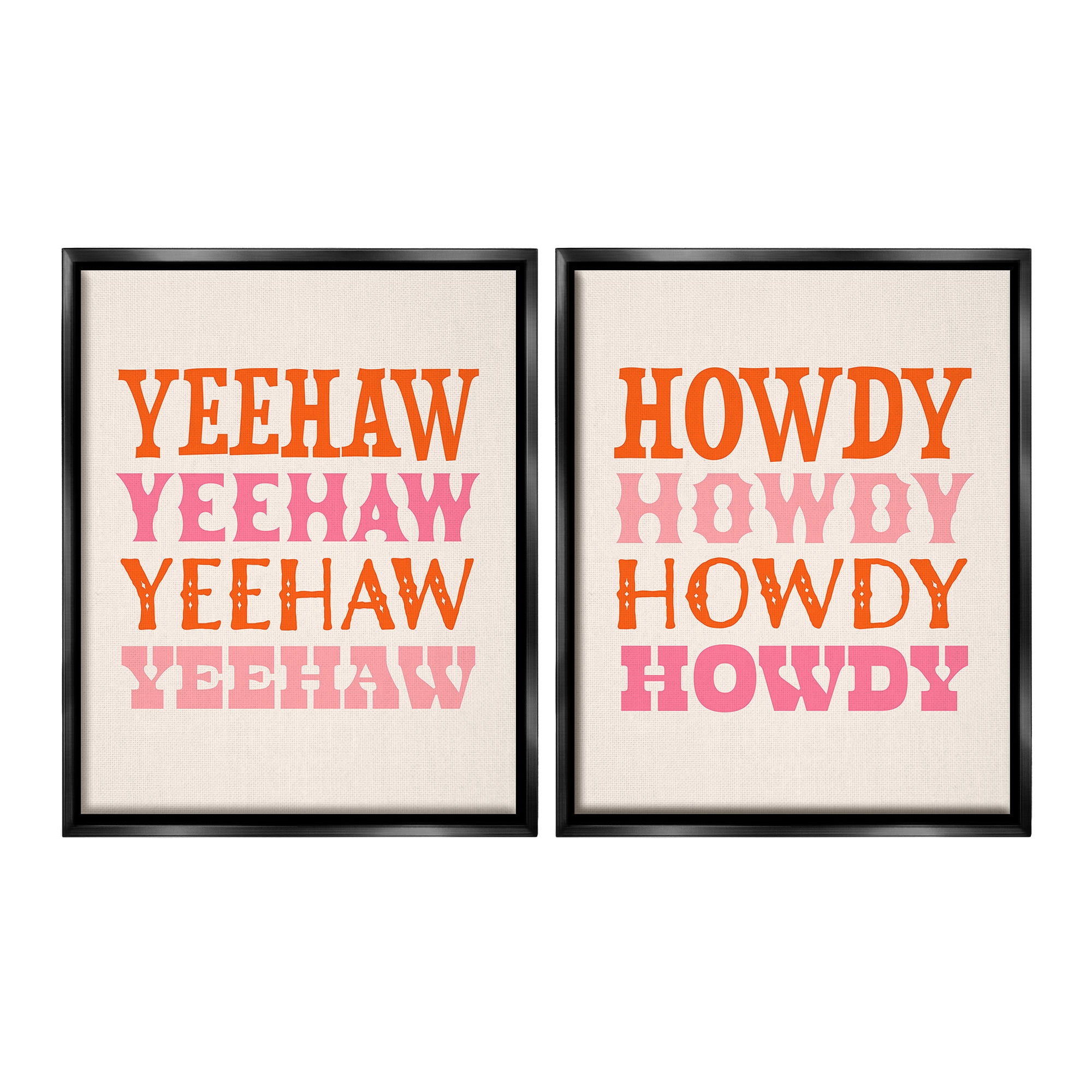 Stupell Industries Yeehaw & Howdy Typography Typography Painting Black Floater Framed Canvas Art Print Wall Art, 25 x 31, Set of 2