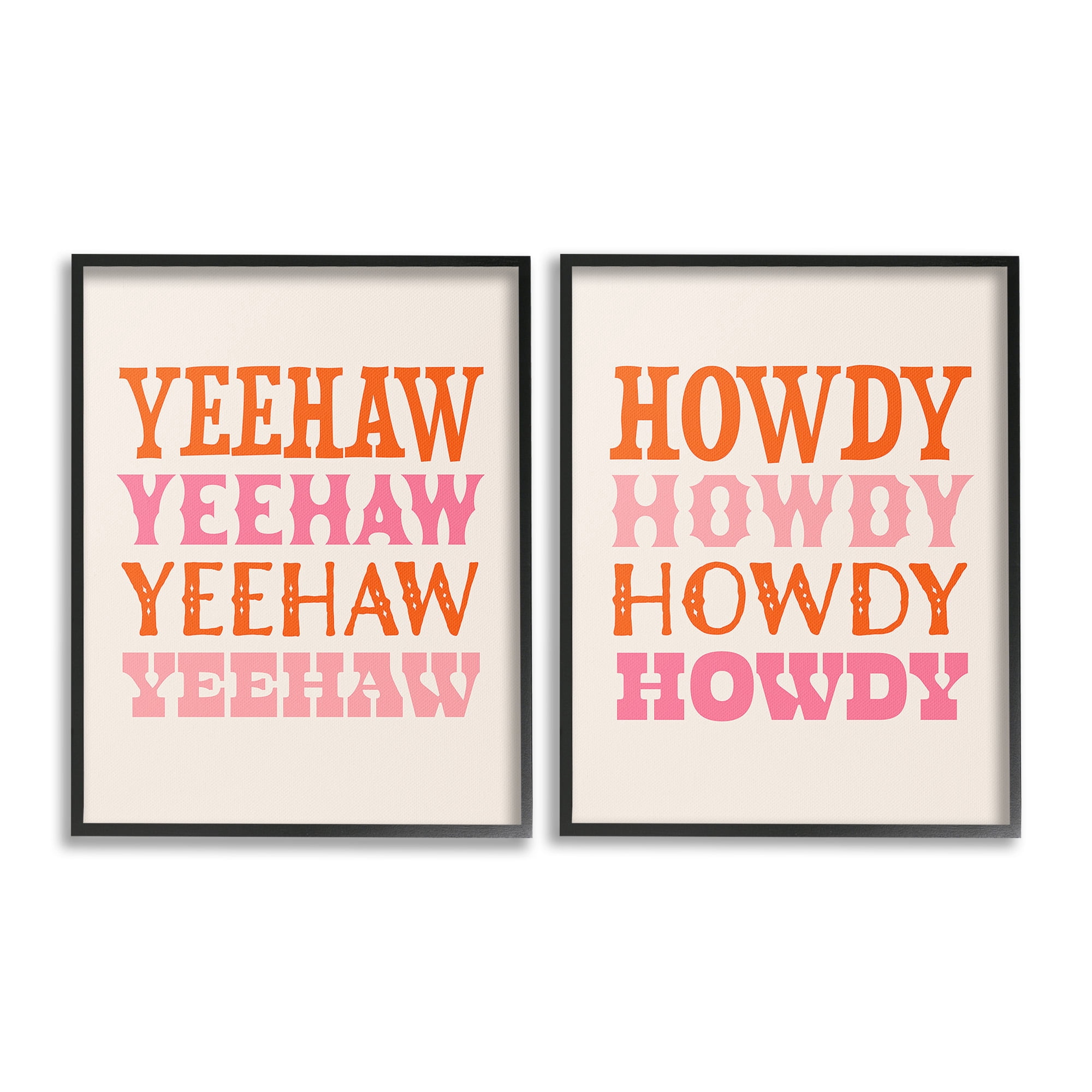Stupell Industries Yeehaw & Howdy Typography Typography Painting Black Framed Art Print Wall Art, 24 x 30, Set of 2