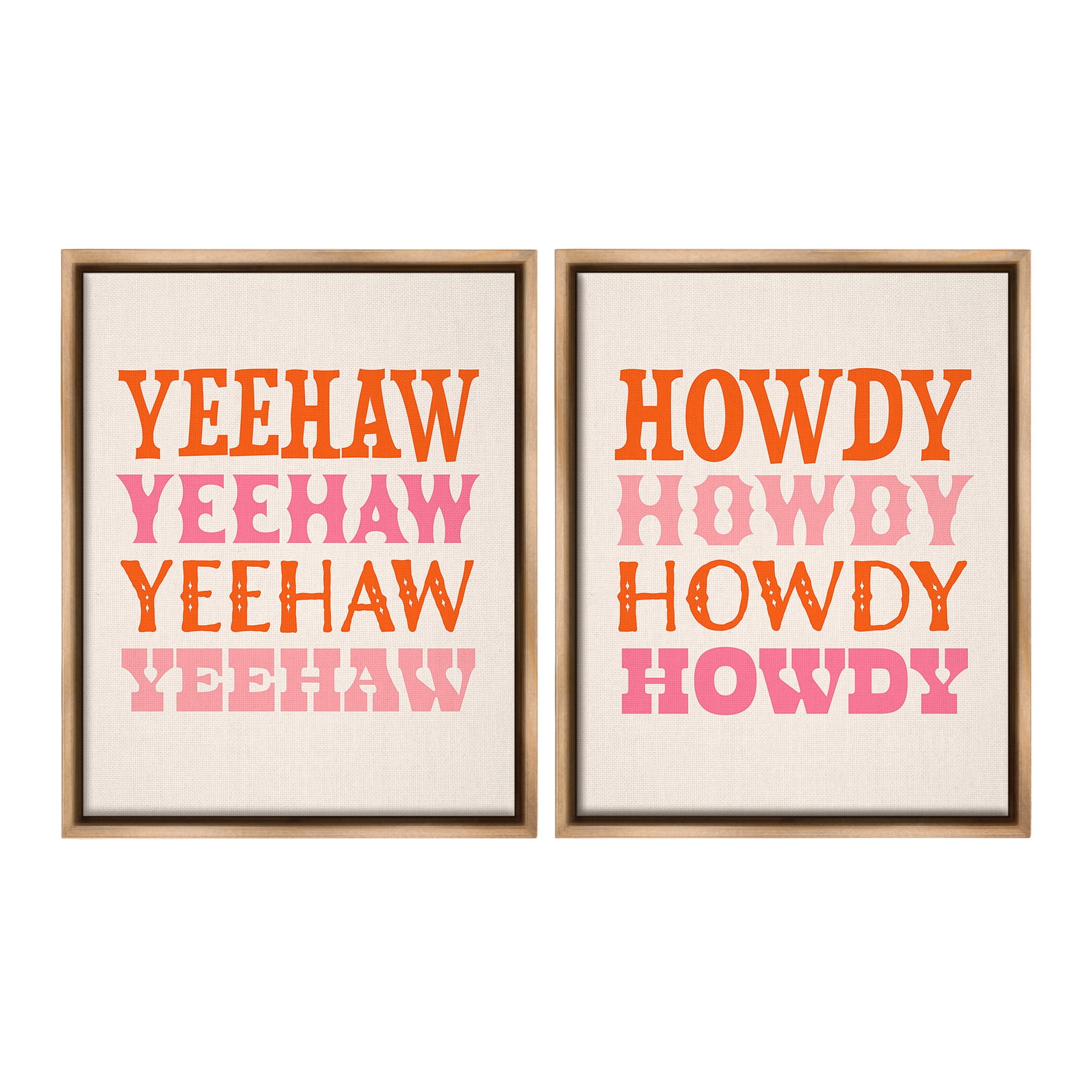 Stupell Industries Yeehaw & Howdy Typography Typography Painting Brown Floater Framed Canvas Art Print Wall Art, 17 x 21, Set of 2