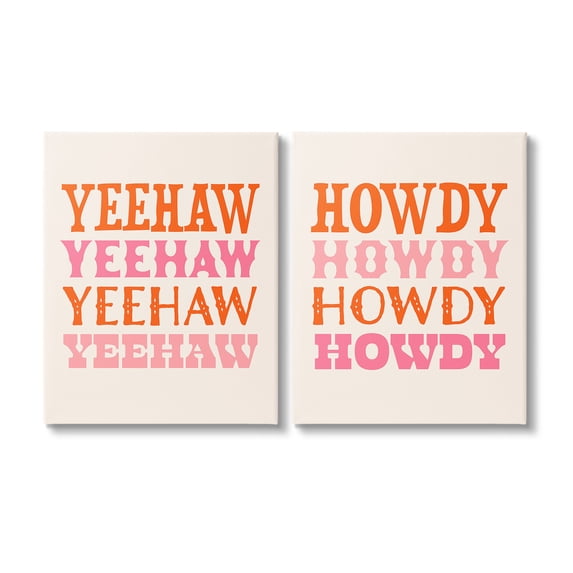 Stupell Industries Yeehaw & Howdy Typography Typography Painting Gallery Wrapped Canvas Art Print Wall Art, 24 x 30, Set of 2