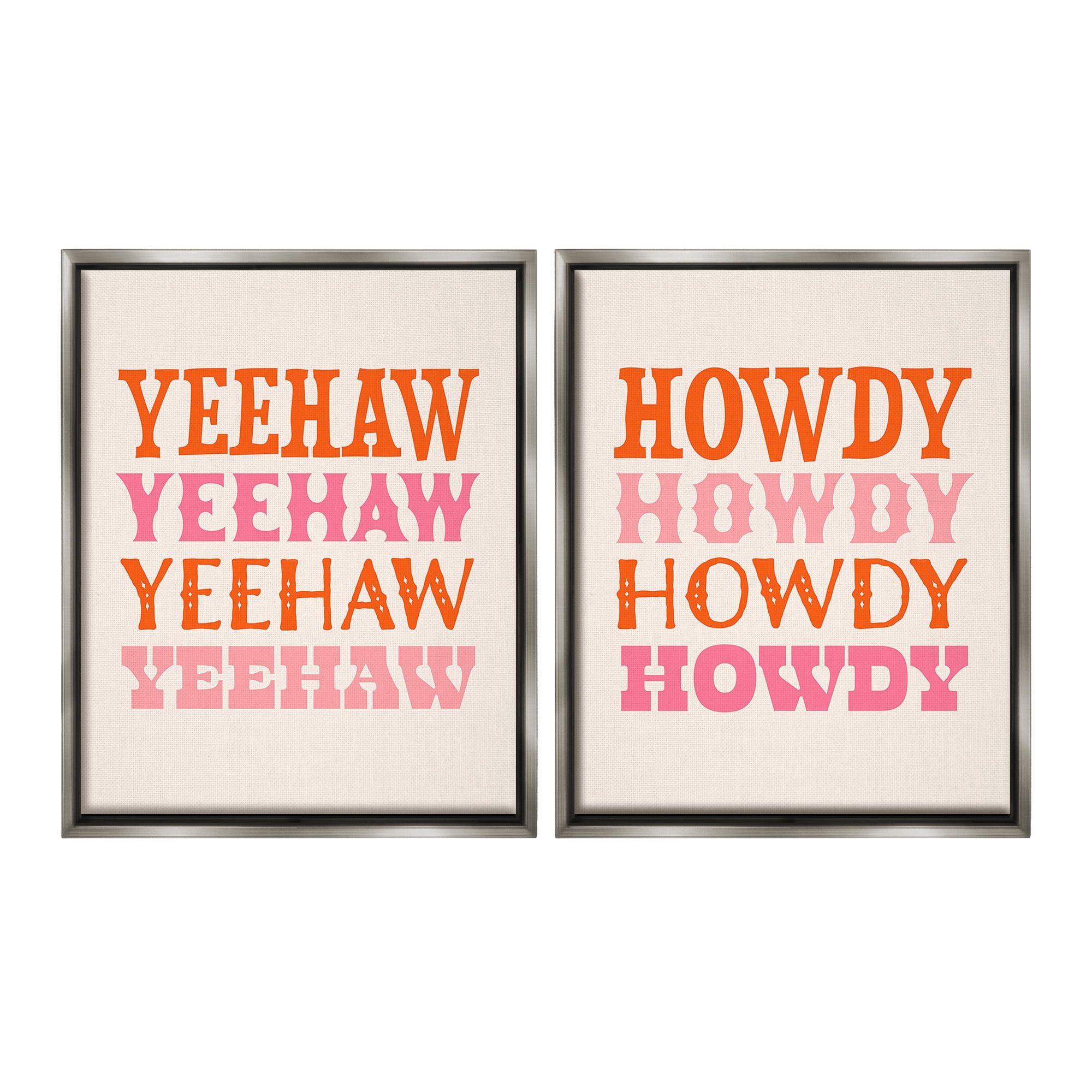Stupell Industries Yeehaw & Howdy Typography Typography Painting Gray Floater Framed Canvas Art Print Wall Art, 25 x 31, Set of 2