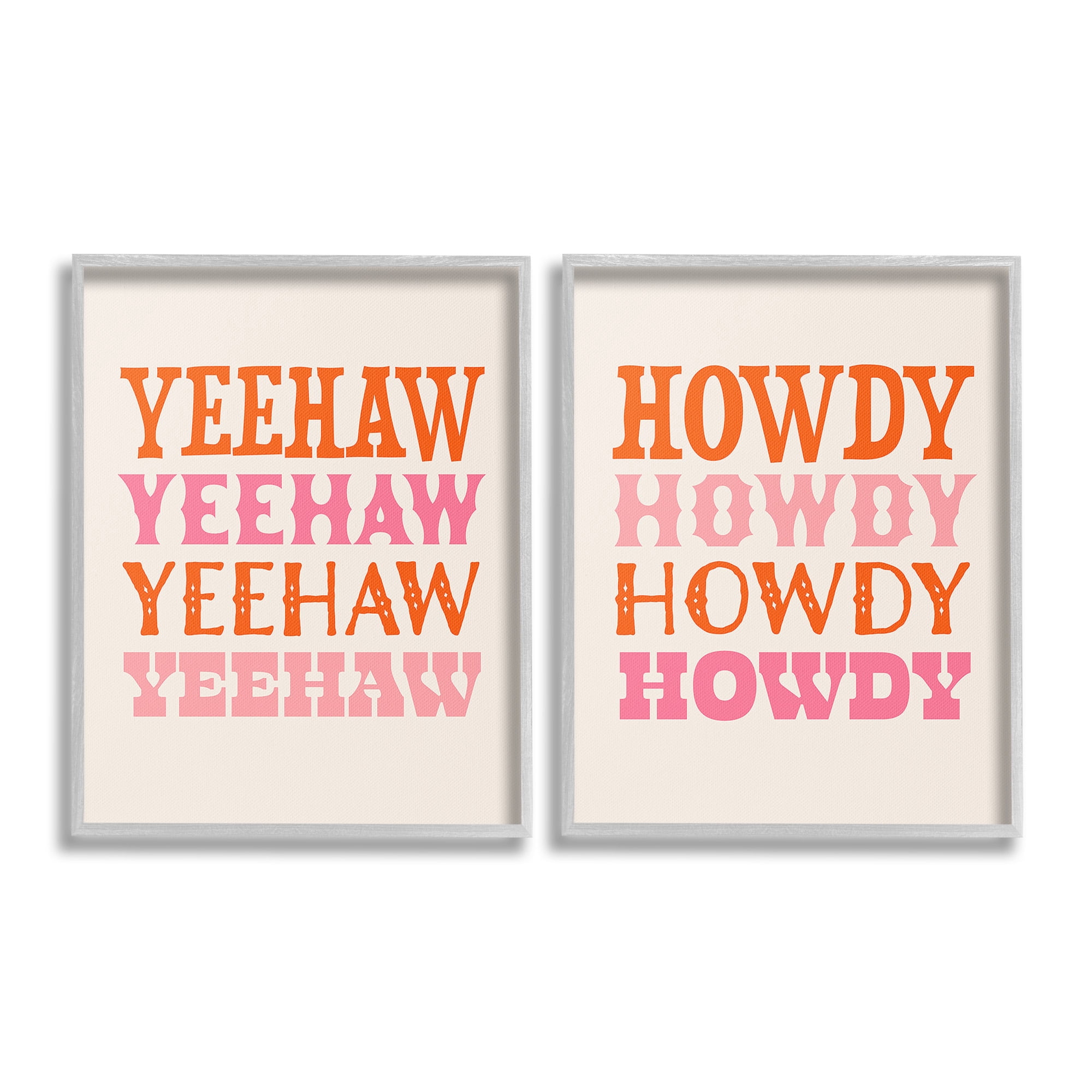 Stupell Industries Yeehaw & Howdy Typography Typography Painting Gray Framed Art Print Wall Art, 16 x 20, Set of 2