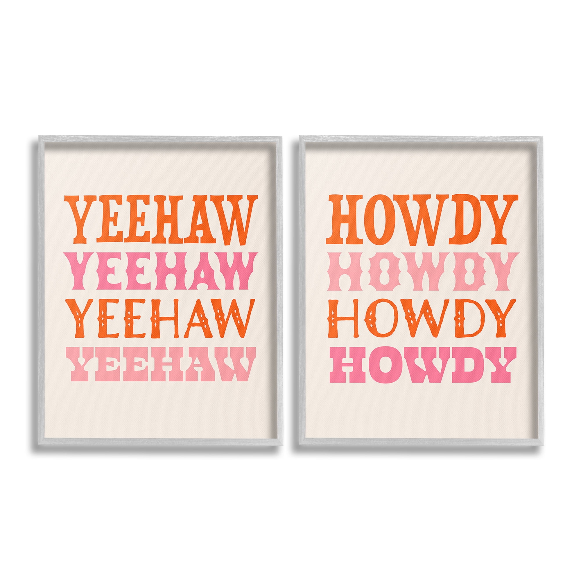 Stupell Industries Yeehaw & Howdy Typography Typography Painting Gray Framed Art Print Wall Art, 24 x 30, Set of 2
