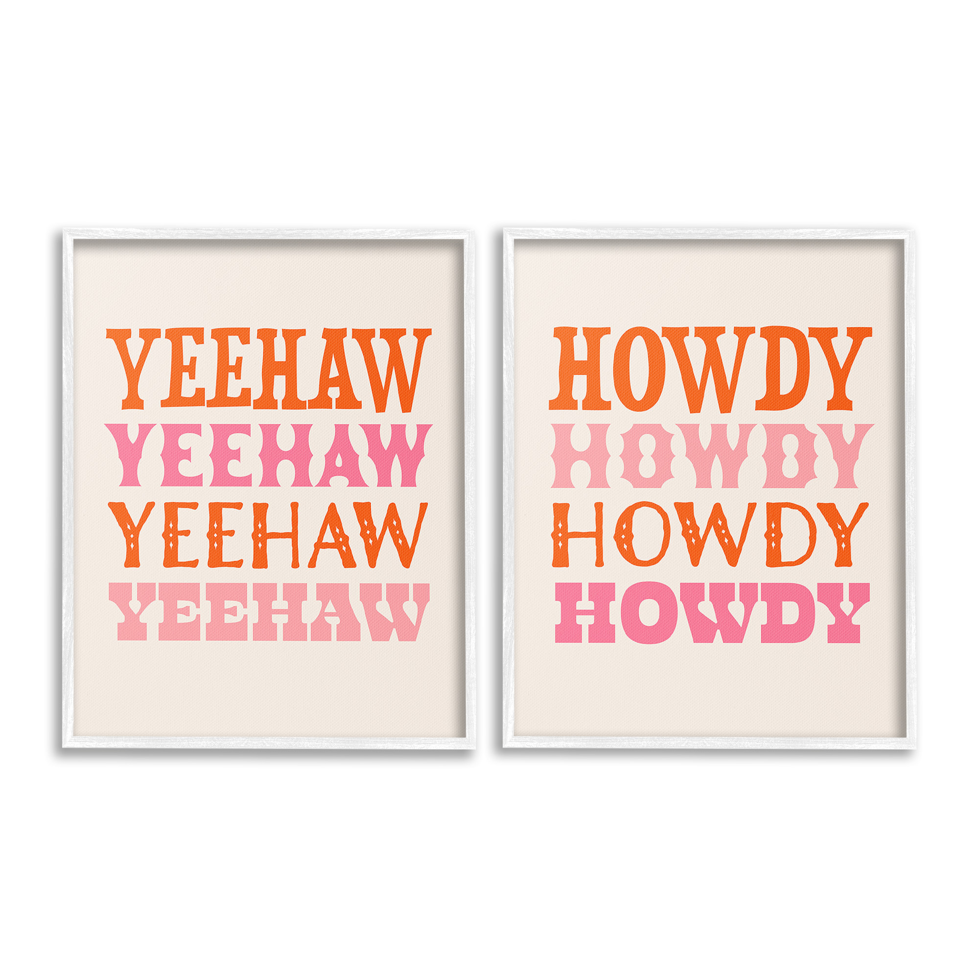 Stupell Industries Yeehaw & Howdy Typography Typography Painting White Framed Art Print Wall Art, 16 x 20, Set of 2