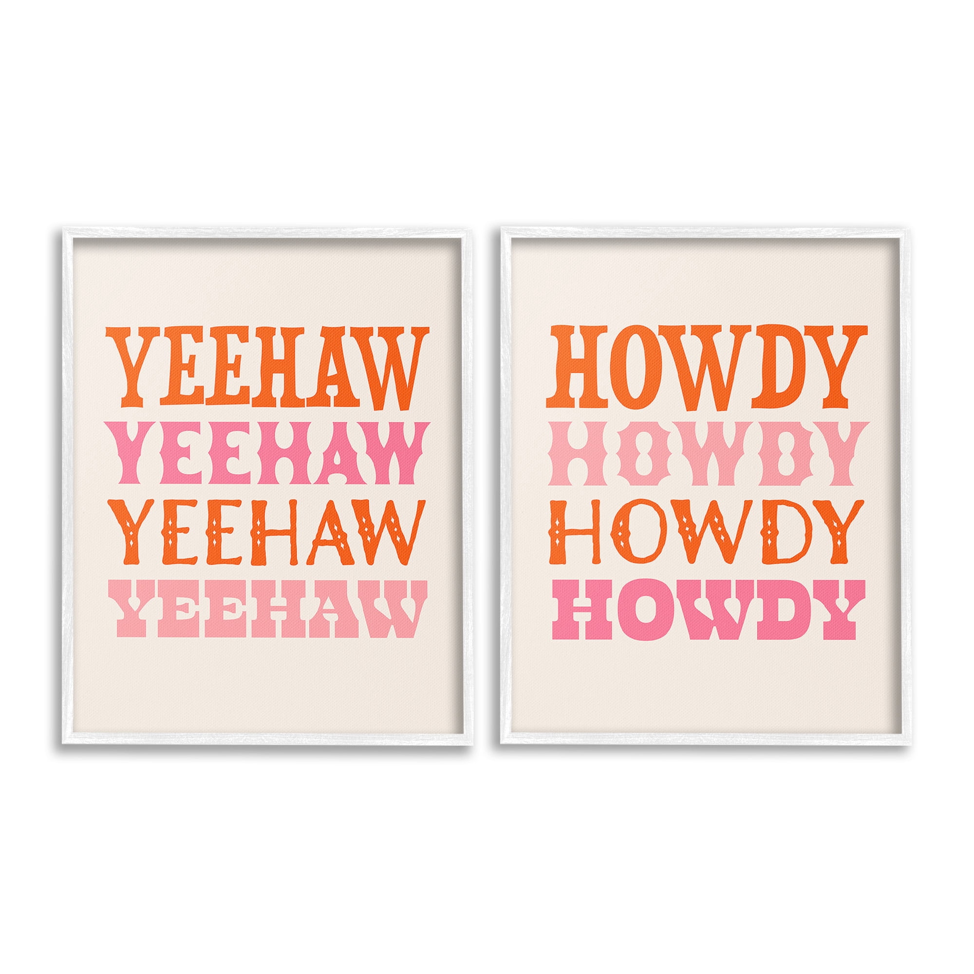 Stupell Industries Yeehaw & Howdy Typography Typography Painting White Framed Art Print Wall Art, 24 x 30, Set of 2