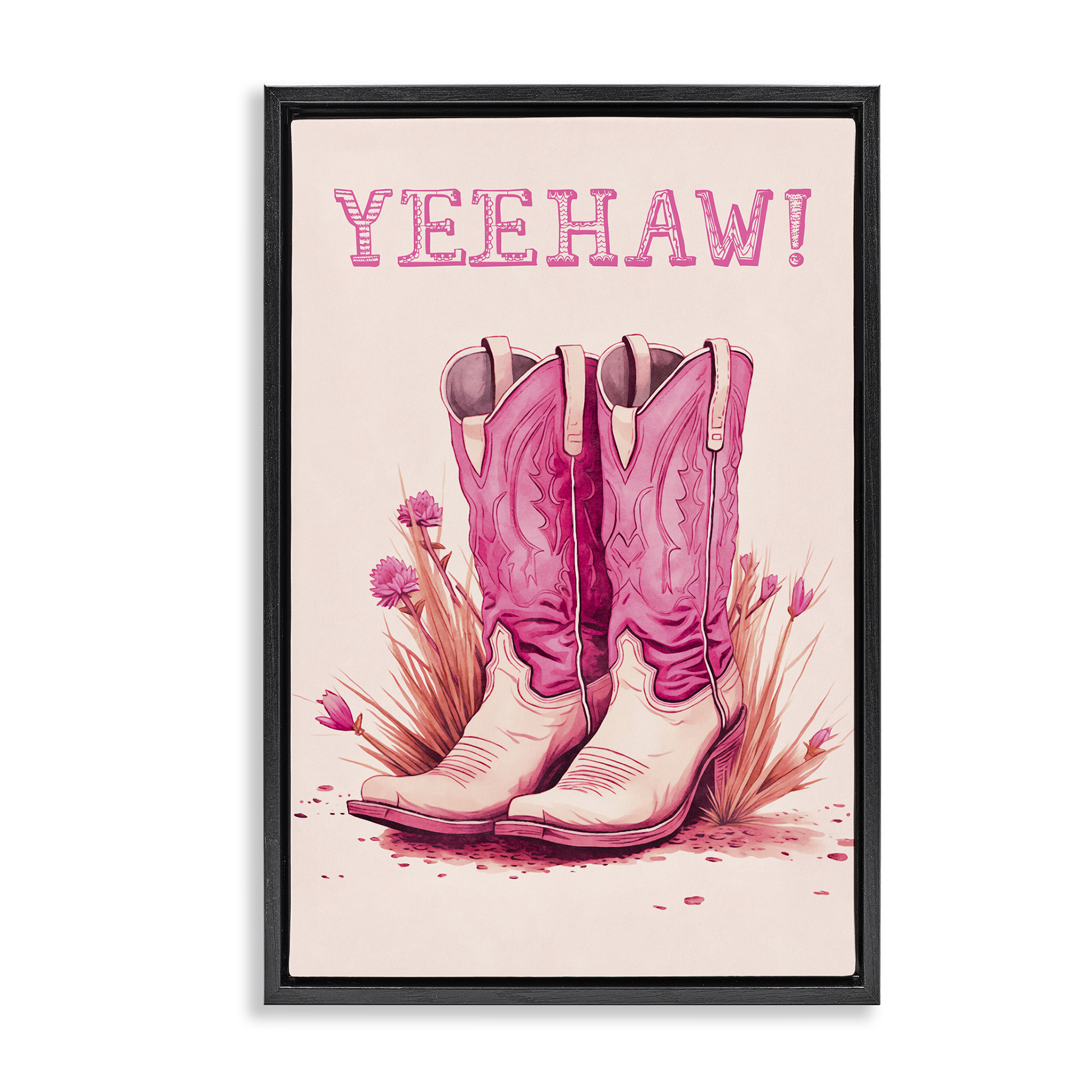 Stupell Industries Yeehaw Pastel Boots Fashion Painting Black Floater Framed Canvas Art Print Wall Art, 21 x 31
