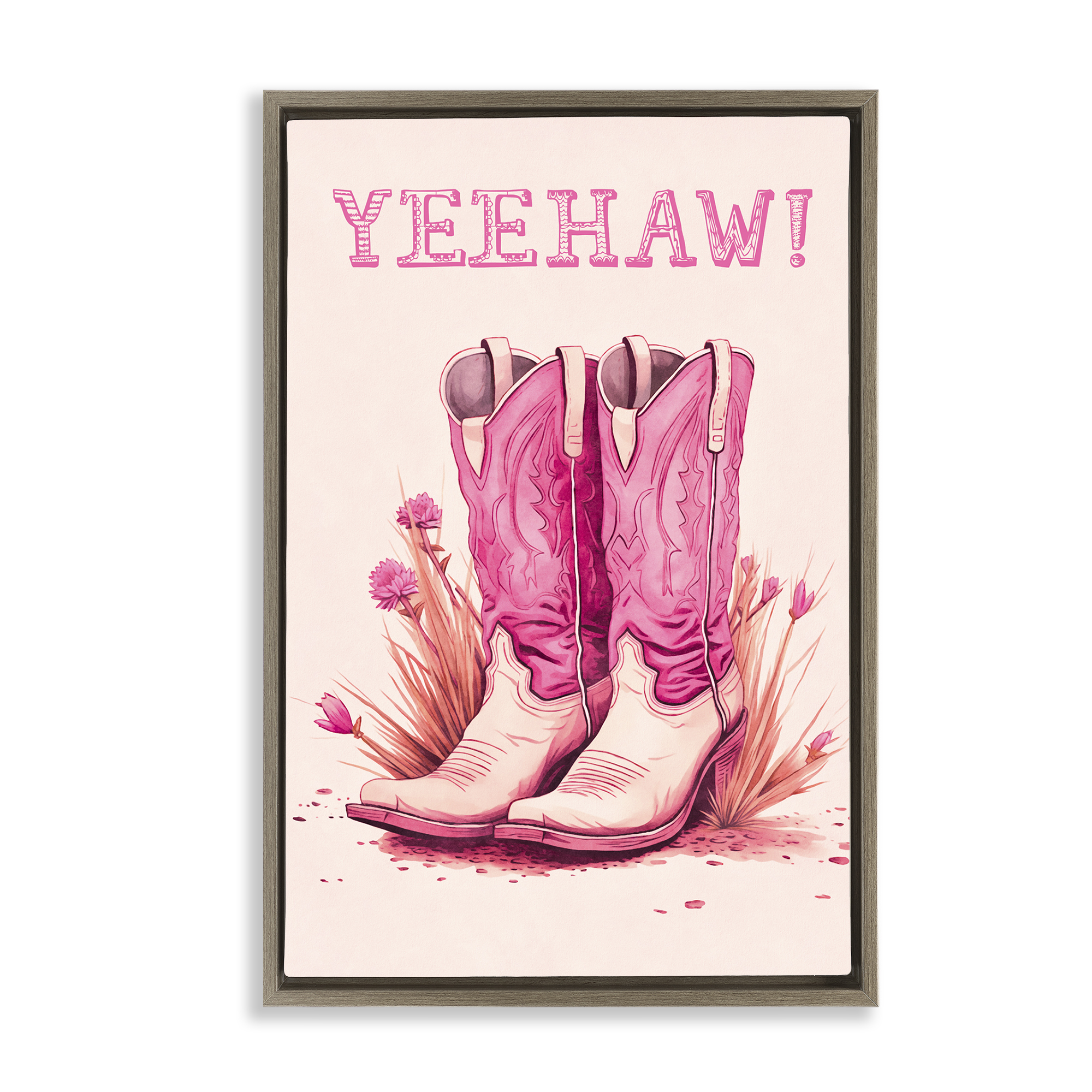 Stupell Industries Yeehaw Pastel Boots Fashion Painting Brown Floater Framed Canvas Art Print Wall Art, 21 x 31