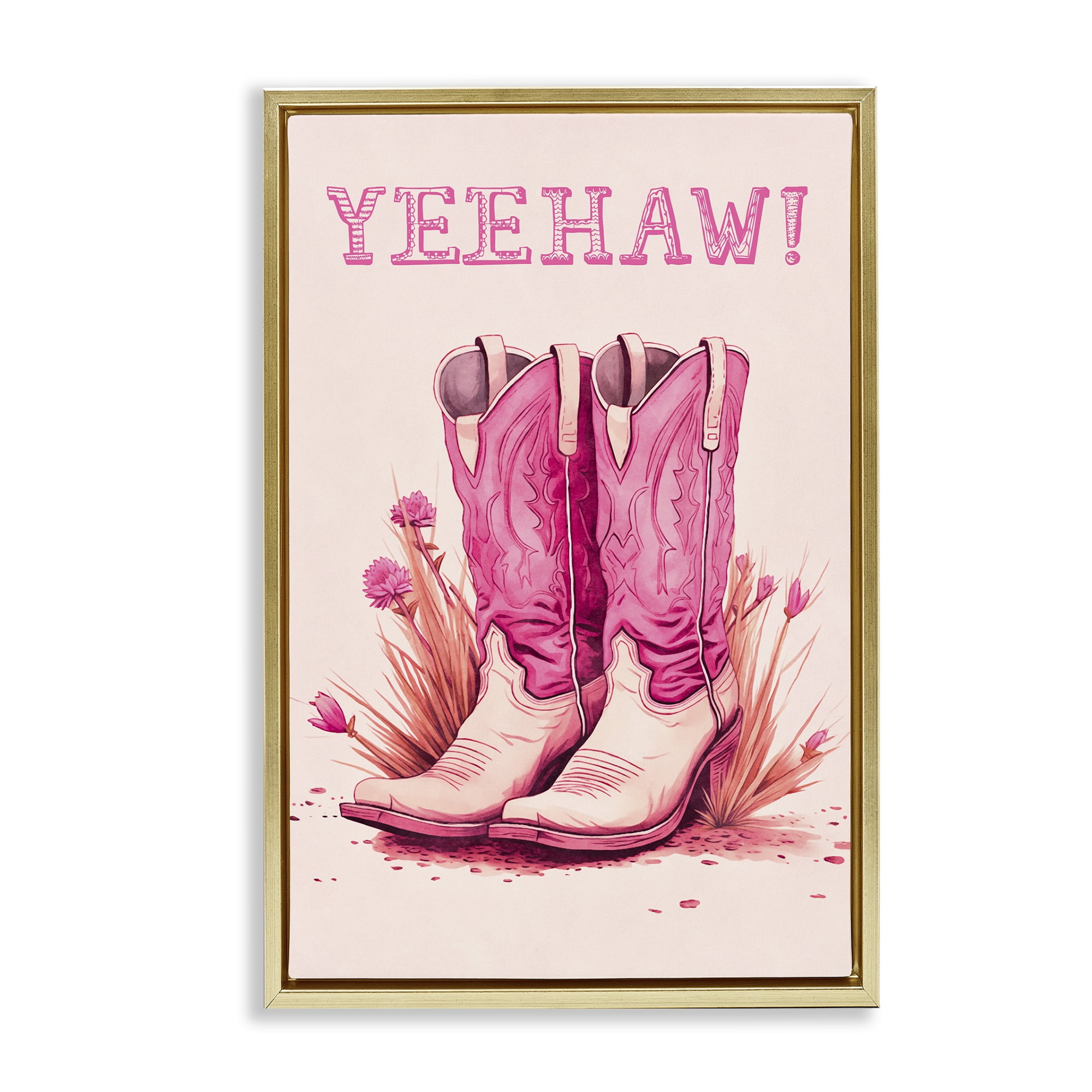 Stupell Industries Yeehaw Pastel Boots Fashion Painting Gold Floater Framed Canvas Art Print Wall Art, 21 x 31