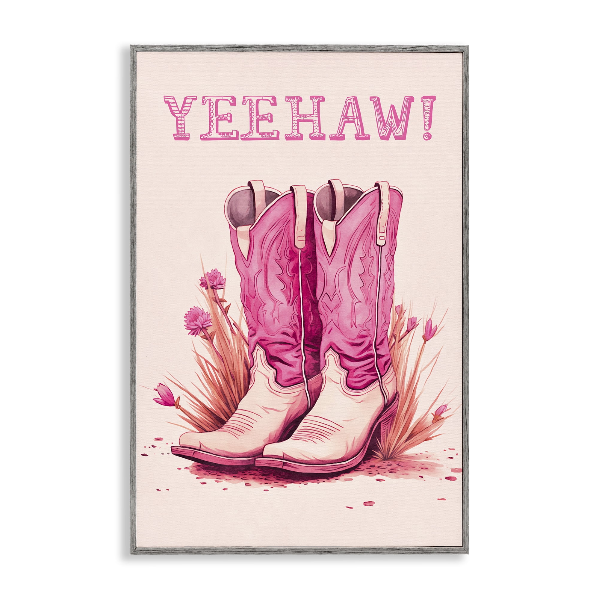 Stupell Industries Yeehaw Pastel Boots Fashion Painting Gray Framed Art Print Wall Art, 20 x 30