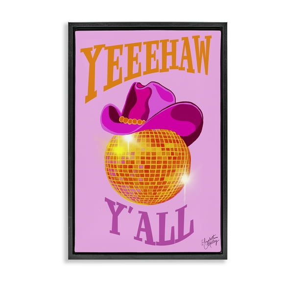 Stupell Industries Yeehaw Y'all Disco Cowboy Entertainment Painting Black Floater Framed Canvas Art Print Wall Art, 17 x 25