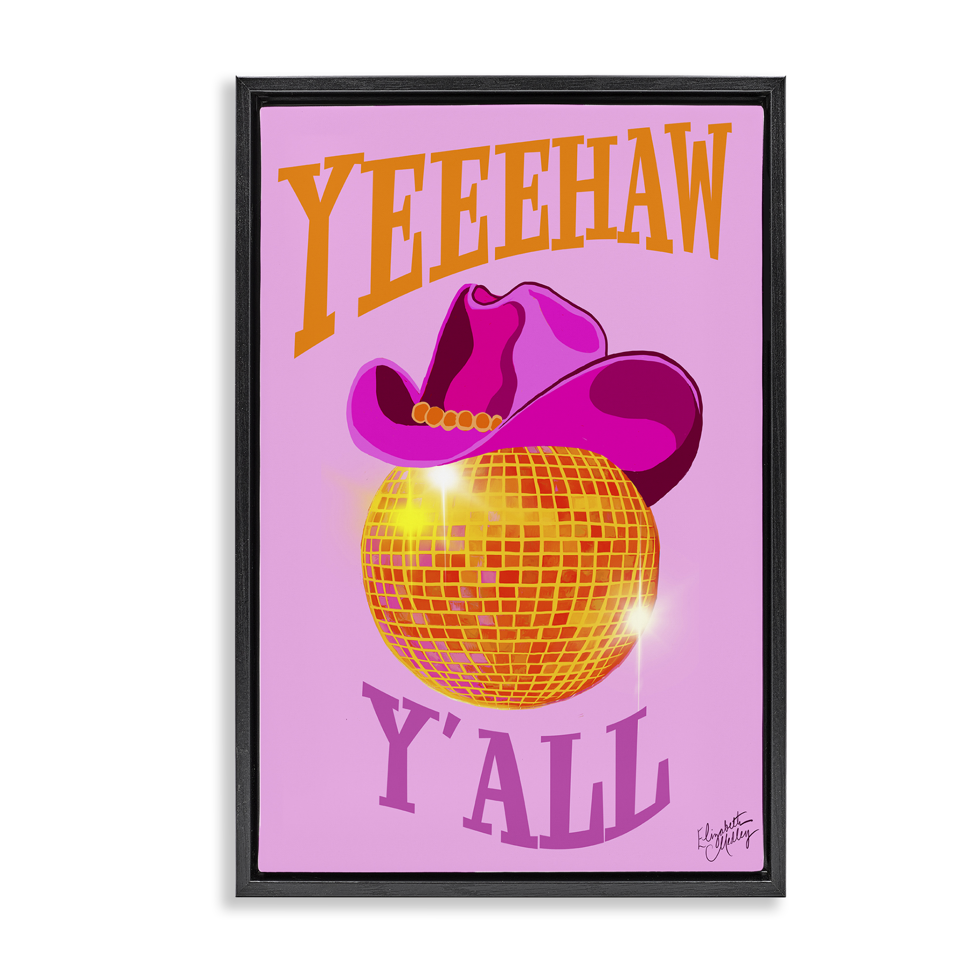 Stupell Industries Yeehaw Y'all Disco Cowboy Entertainment Painting Black Floater Framed Canvas Art Print Wall Art, 21 x 31