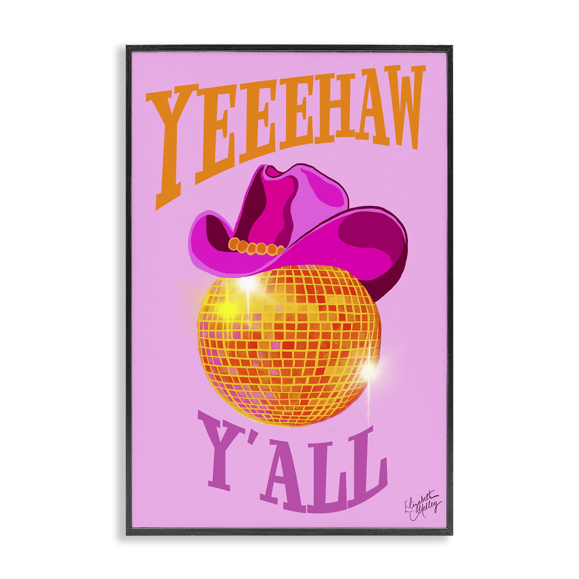 Stupell Industries Yeehaw Y'all Disco Cowboy Entertainment Painting Black Framed Art Print Wall Art, 16 x 24