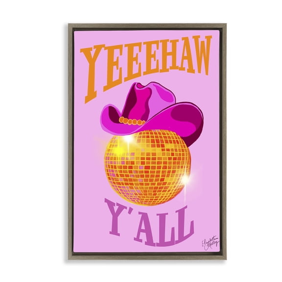 Stupell Industries Yeehaw Y'all Disco Cowboy Entertainment Painting Brown Floater Framed Canvas Art Print Wall Art, 17 x 25