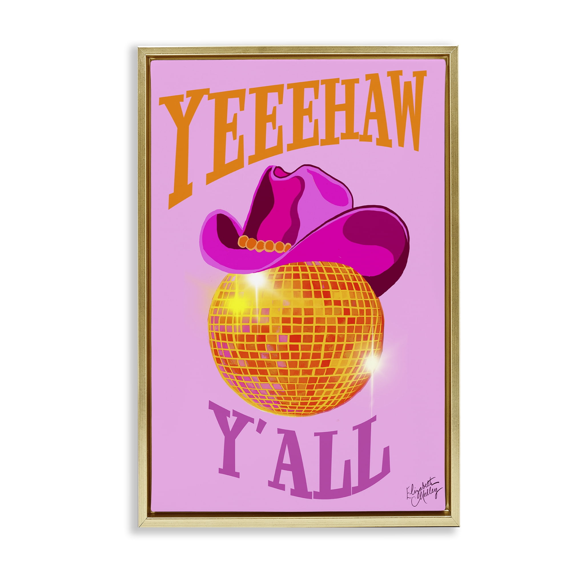 Stupell Industries Yeehaw Y'all Disco Cowboy Entertainment Painting Gold Floater Framed Canvas Art Print Wall Art, 21 x 31