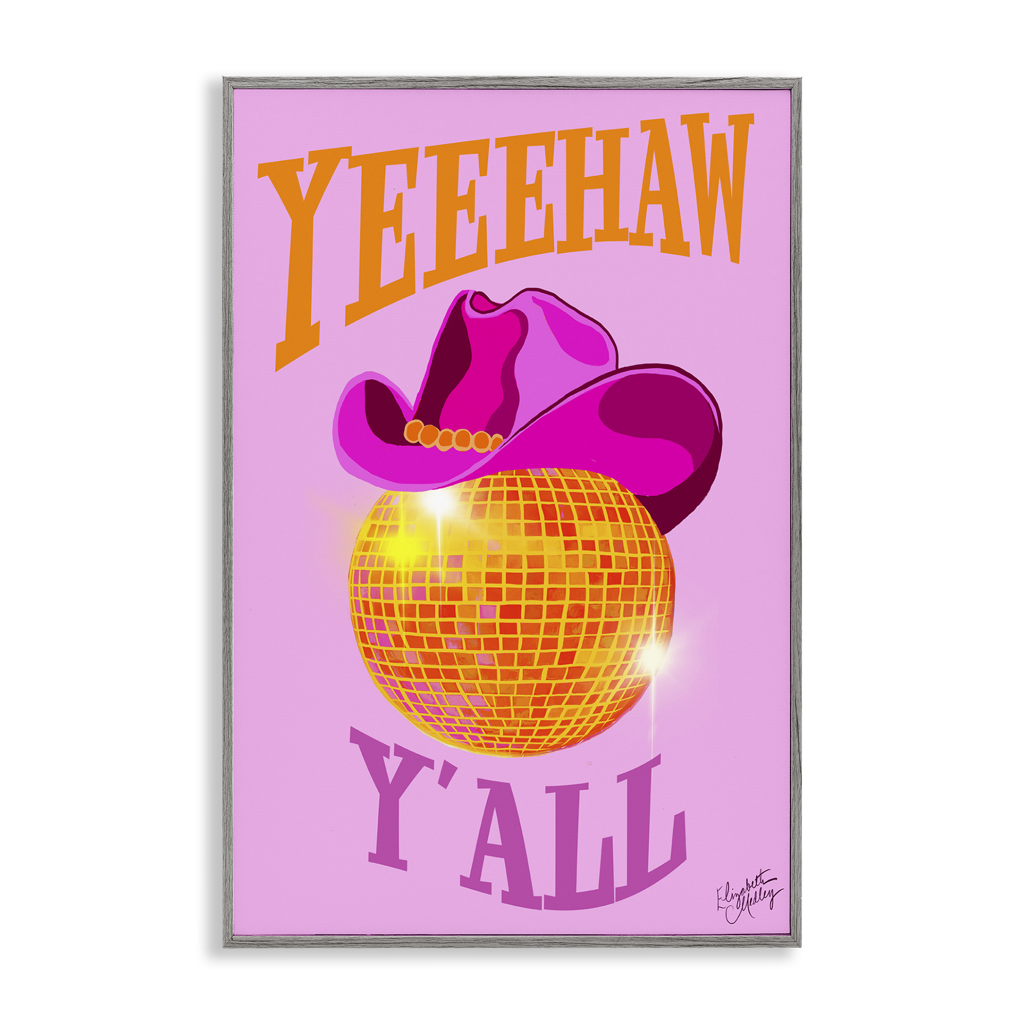 Stupell Industries Yeehaw Y'all Disco Cowboy Entertainment Painting Gray Framed Art Print Wall Art, 12 x 18