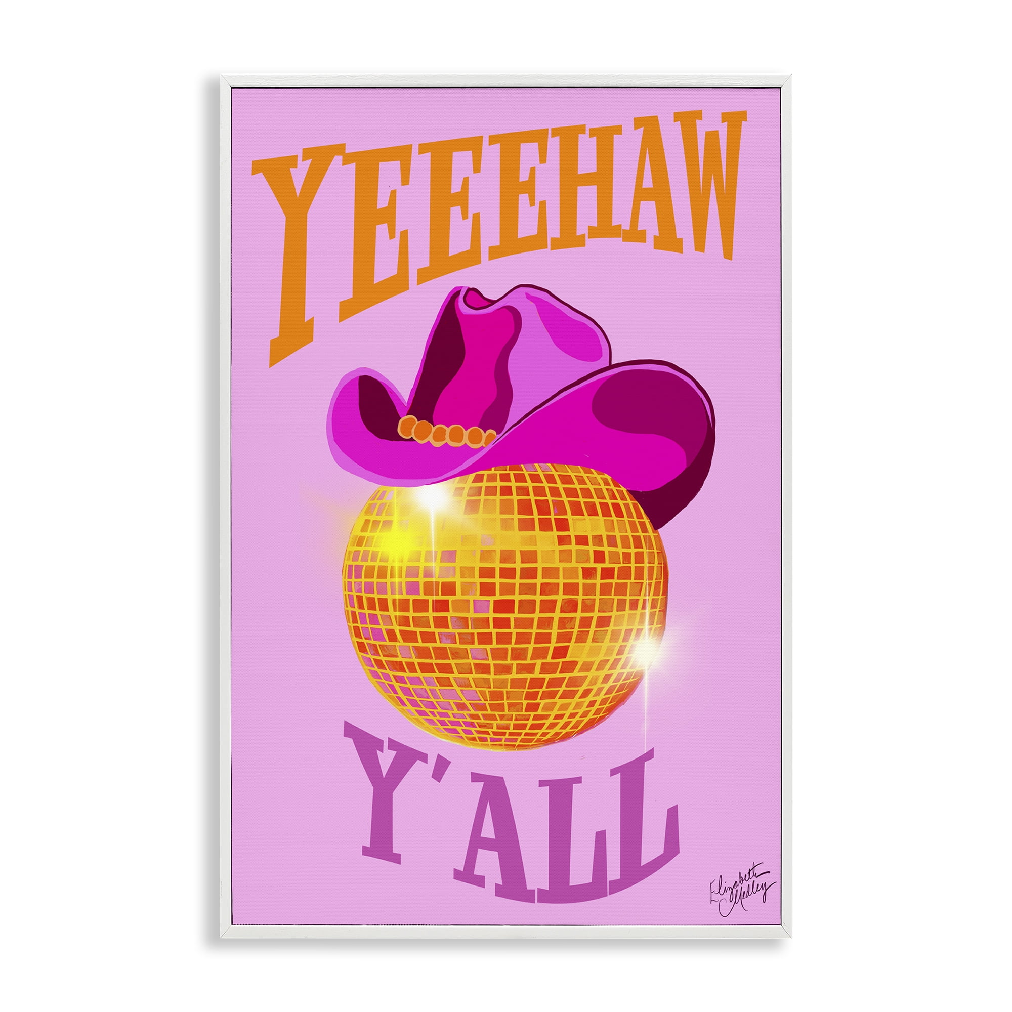 Stupell Industries Yeehaw Y'all Disco Cowboy Entertainment Painting White Framed Art Print Wall Art, 16 x 24