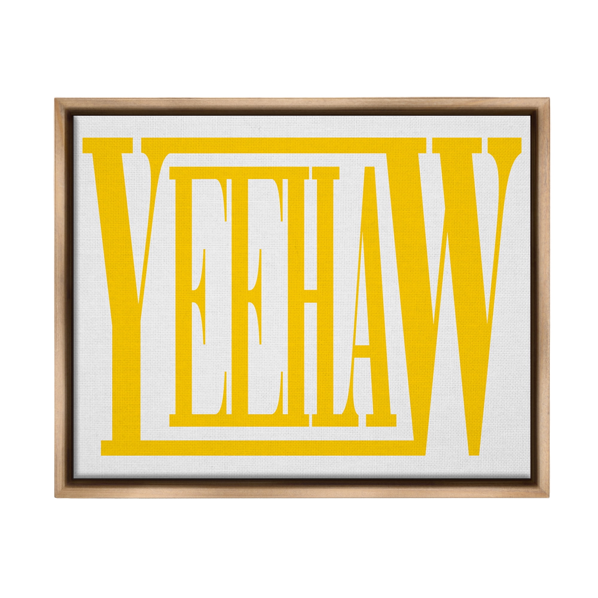 Stupell Industries Yeehaw Yellow Typography Typography Painting Brown Floater Framed Canvas Art Print Wall Art, 21 x 17
