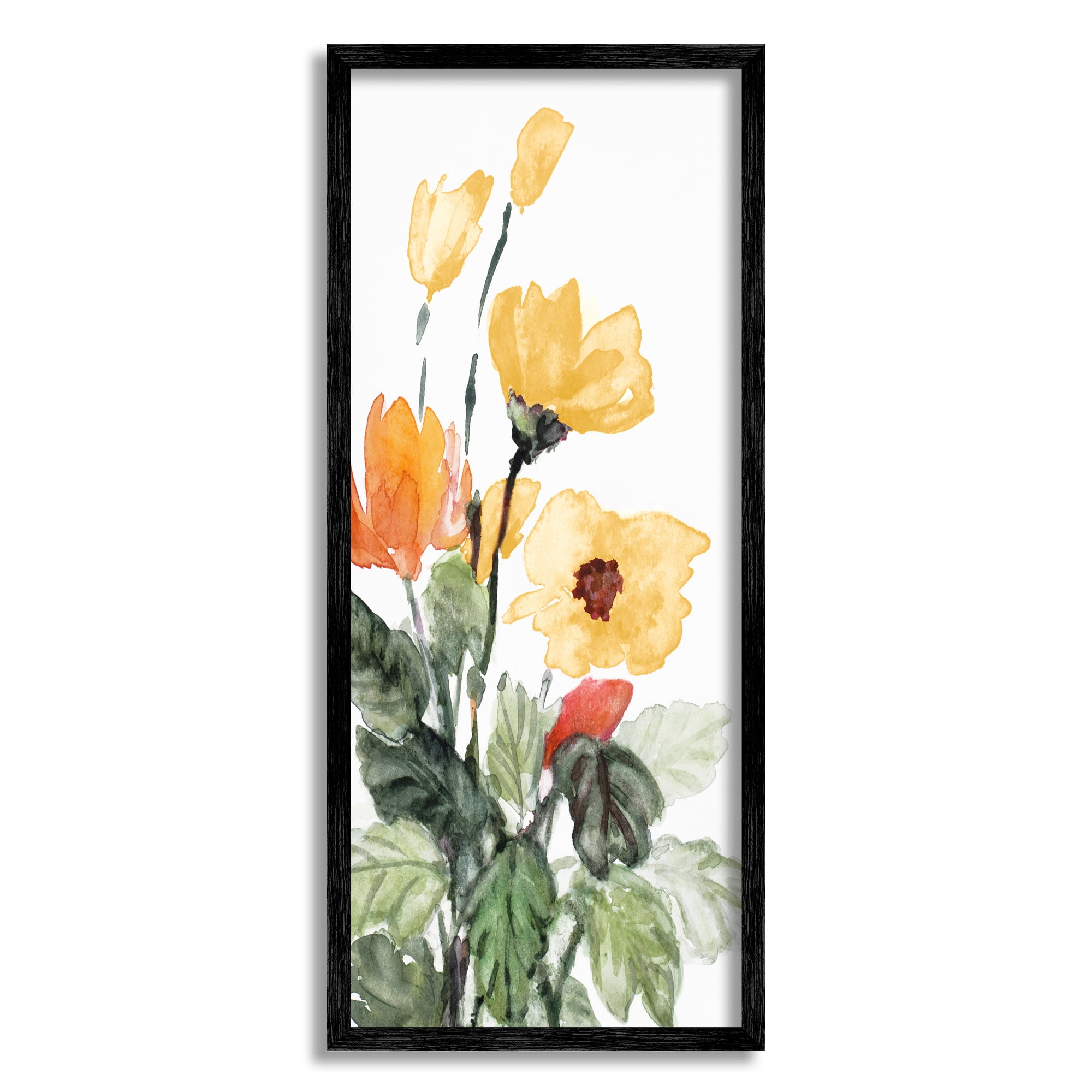 Stupell Industries Yellow Abstract Poppies Botanical & Floral Painting Black Framed Art Print Wall Art, 13 x 30