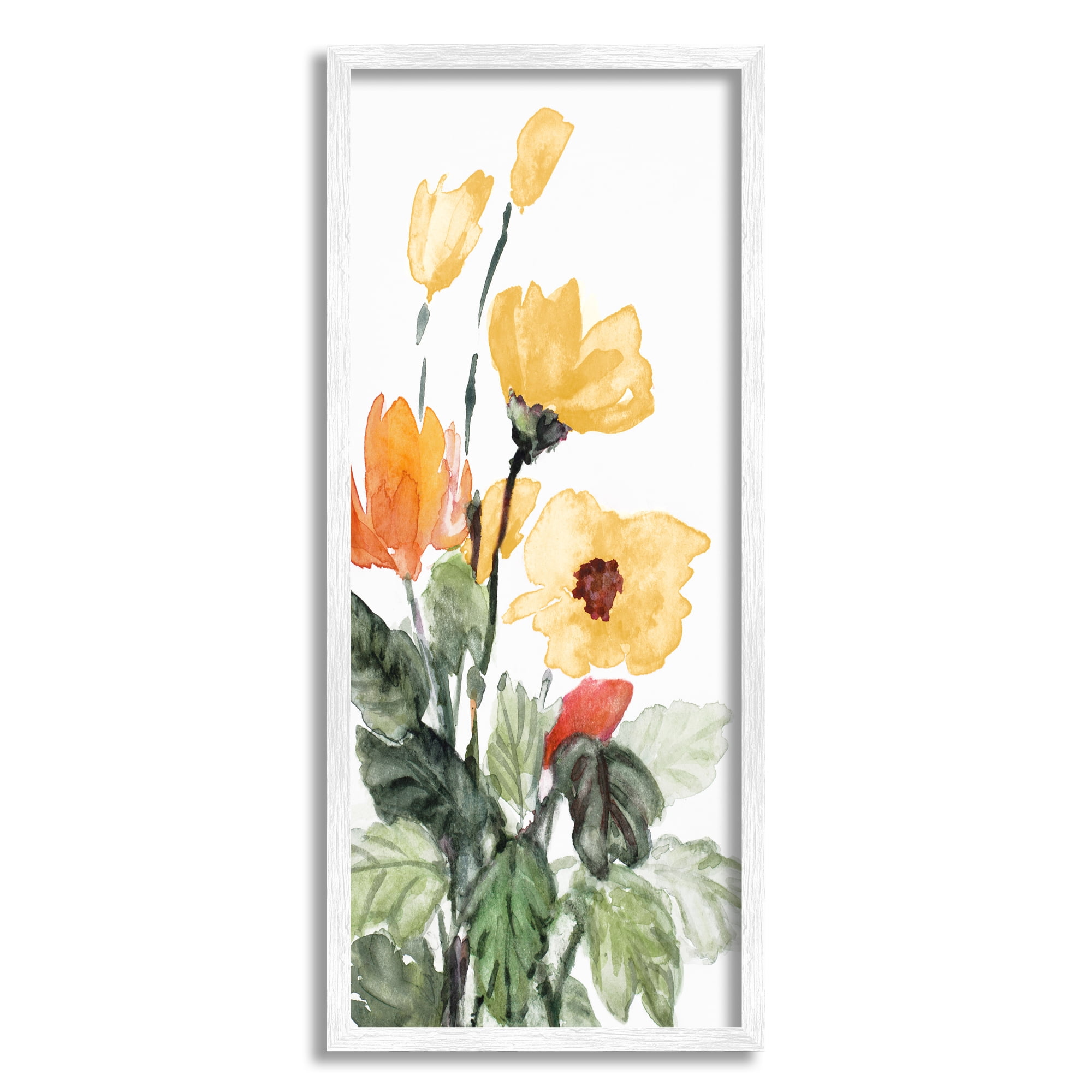 Stupell Industries Yellow Abstract Poppies Botanical & Floral Painting White Framed Art Print Wall Art, 10 x 24