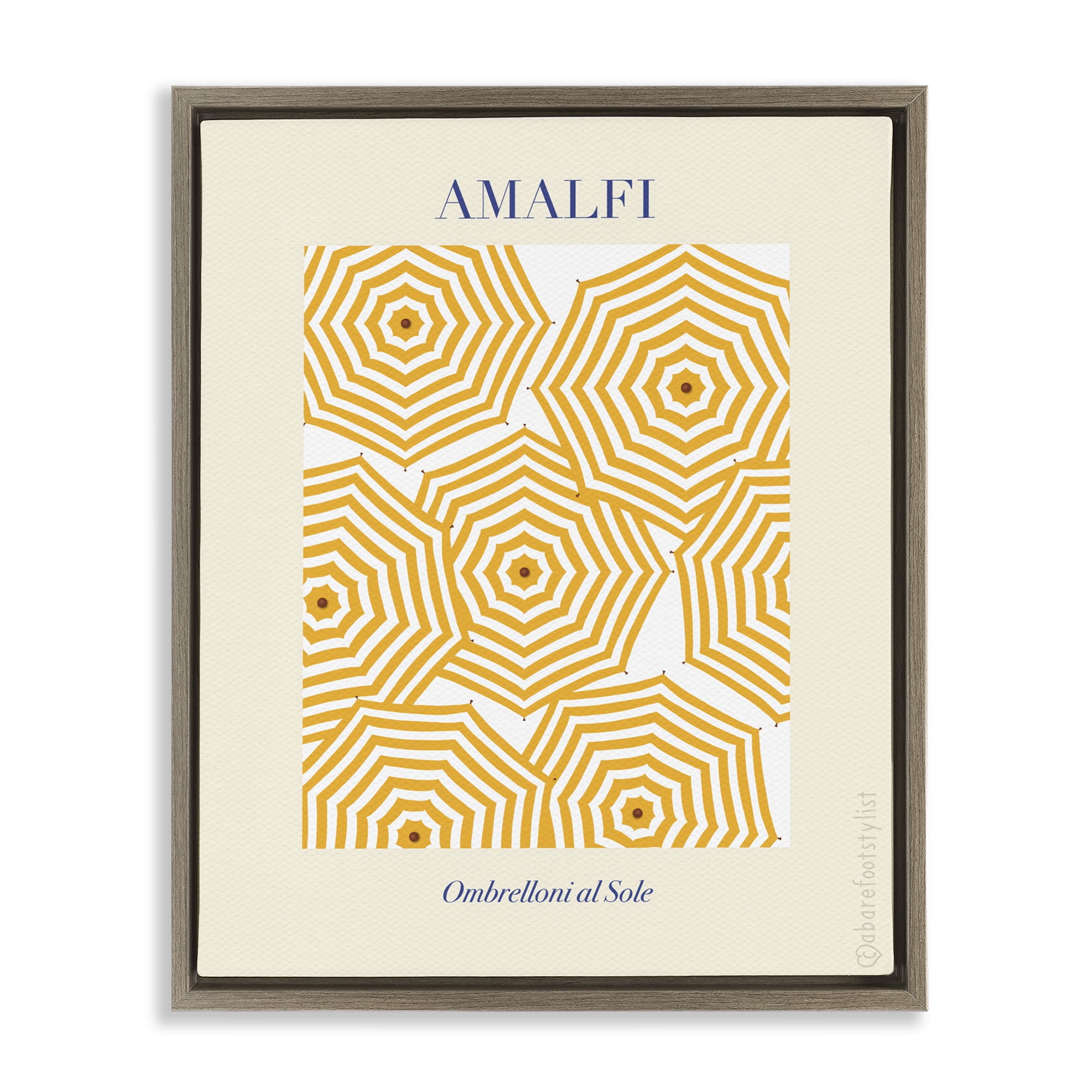 Stupell Industries Yellow Amalfi Umbrellas Brown Framed Floater Canvas Wall Art, design by A Barefoot Stylist