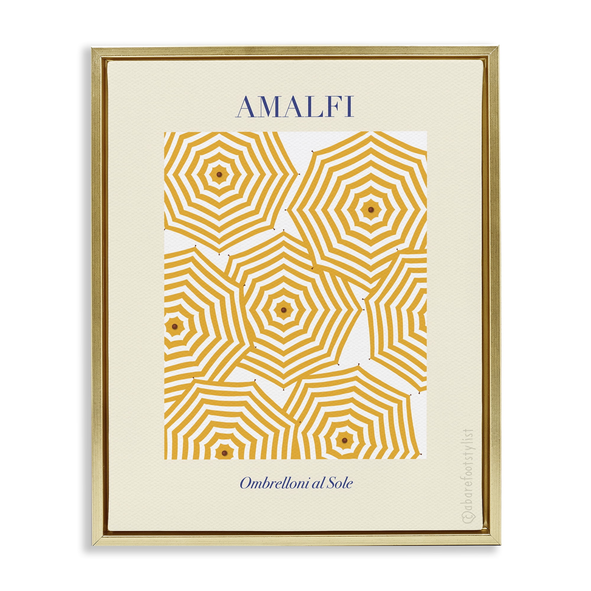 Stupell Industries Yellow Amalfi Umbrellas Gold Framed Floater Canvas Wall Art, design by A Barefoot Stylist