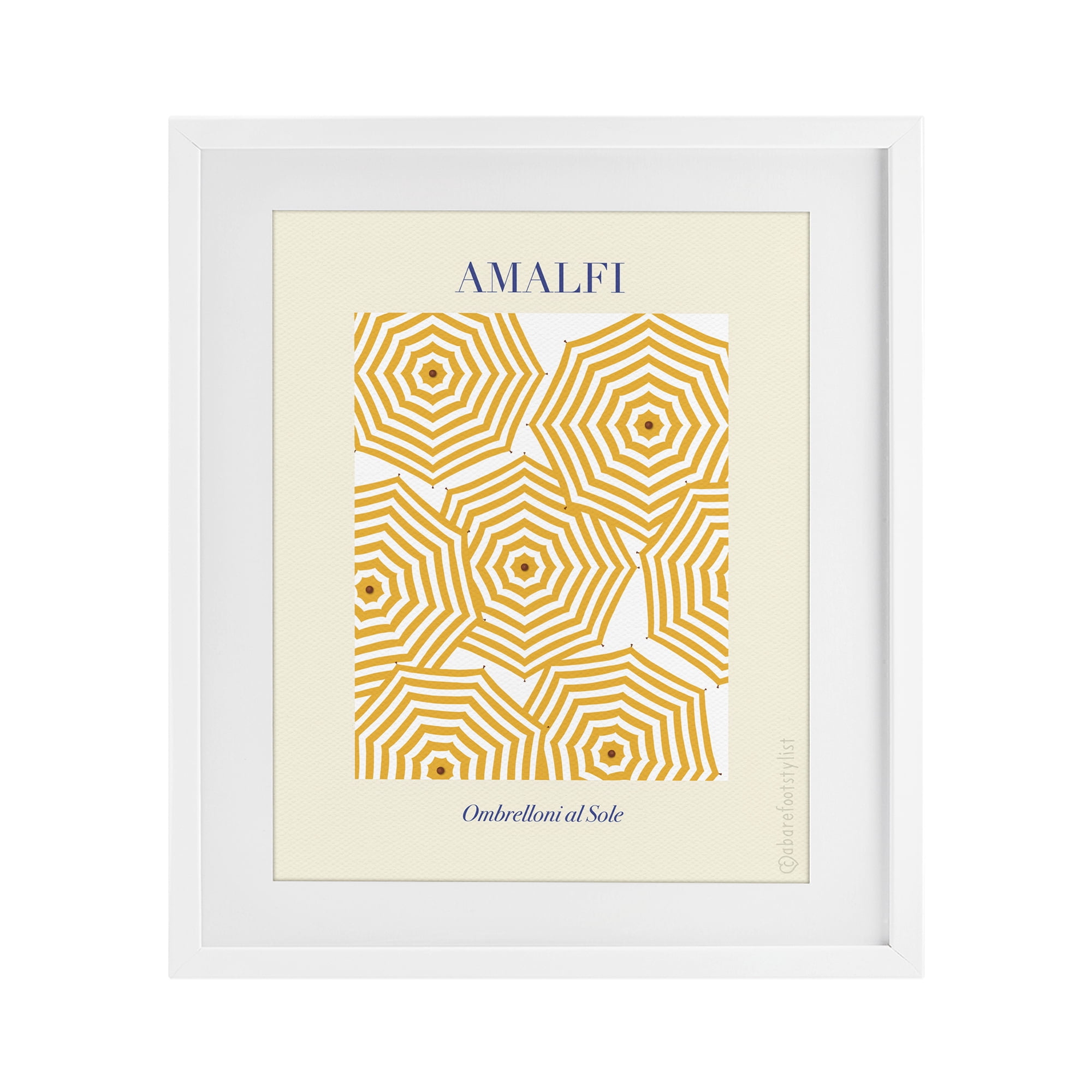 Stupell Industries Yellow Amalfi Umbrellas White Framed Print Under Glass, design by A Barefoot Stylist