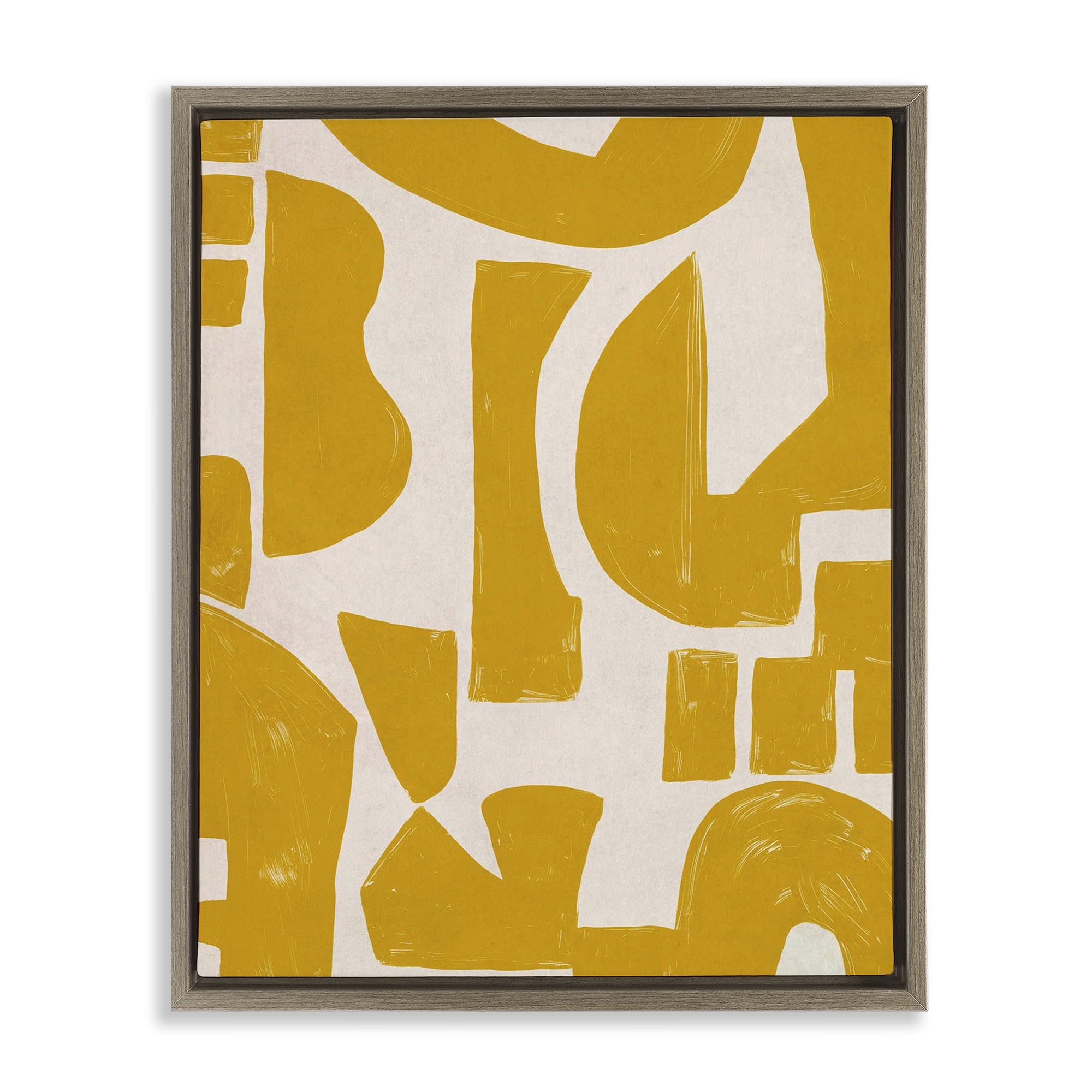 Stupell Industries Yellow Asymmetrical Shapes Abstract Painting Brown Floater Framed Canvas Art Print Wall Art, 25 x 31