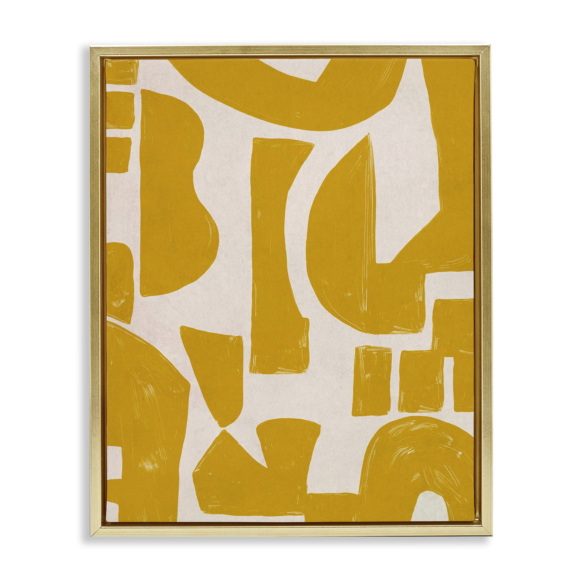 Stupell Industries Yellow Asymmetrical Shapes Abstract Painting Gold Floater Framed Canvas Art Print Wall Art, 25 x 31