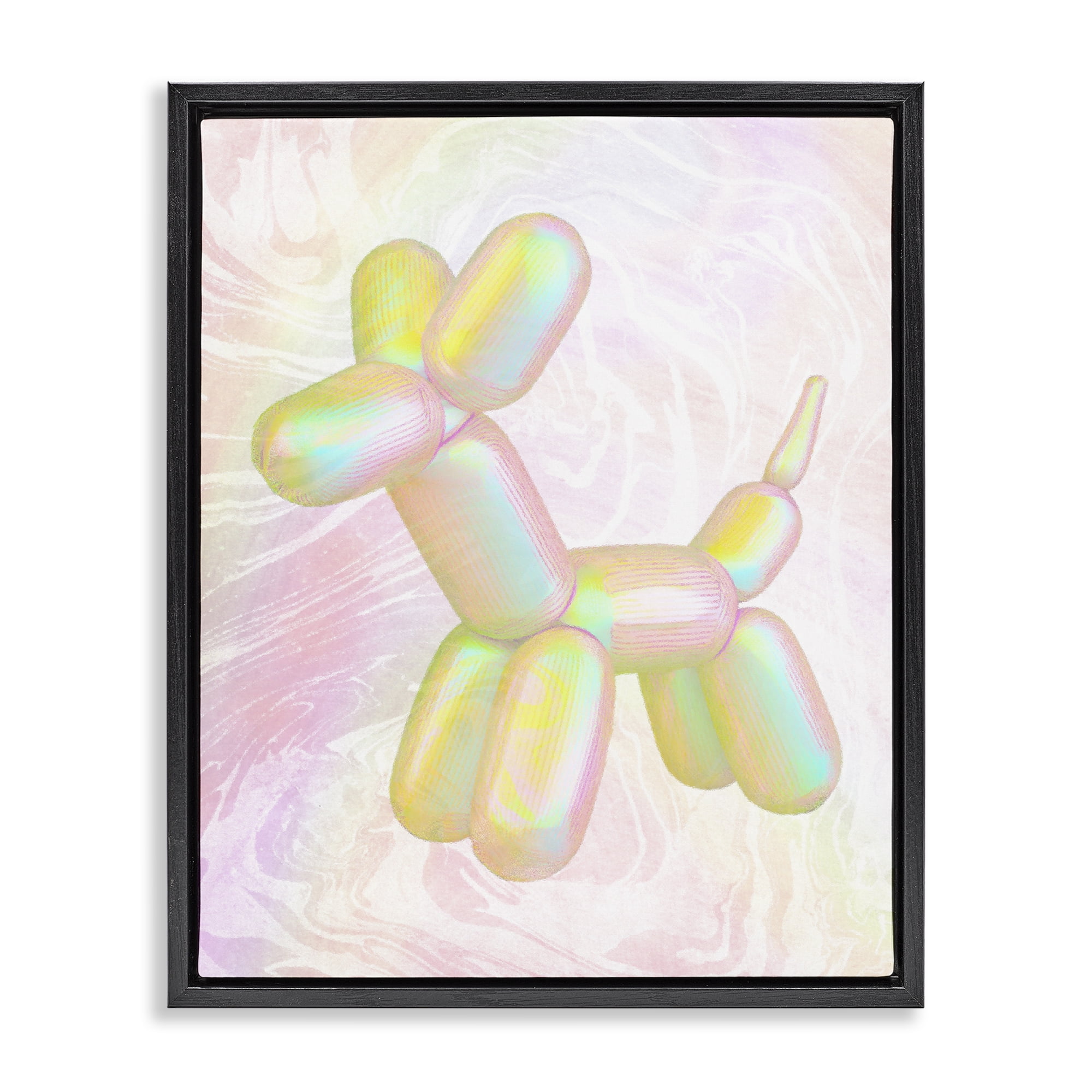 Stupell Industries Yellow Balloon Animal Abstract Painting Black Floater Framed Canvas Art Print Wall Art, 17 x 21