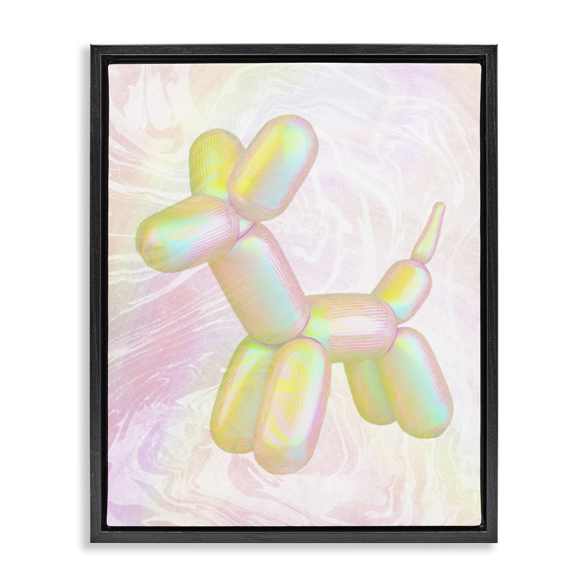 Stupell Industries Yellow Balloon Animal Abstract Painting Black Floater Framed Canvas Art Print Wall Art, 25 x 31