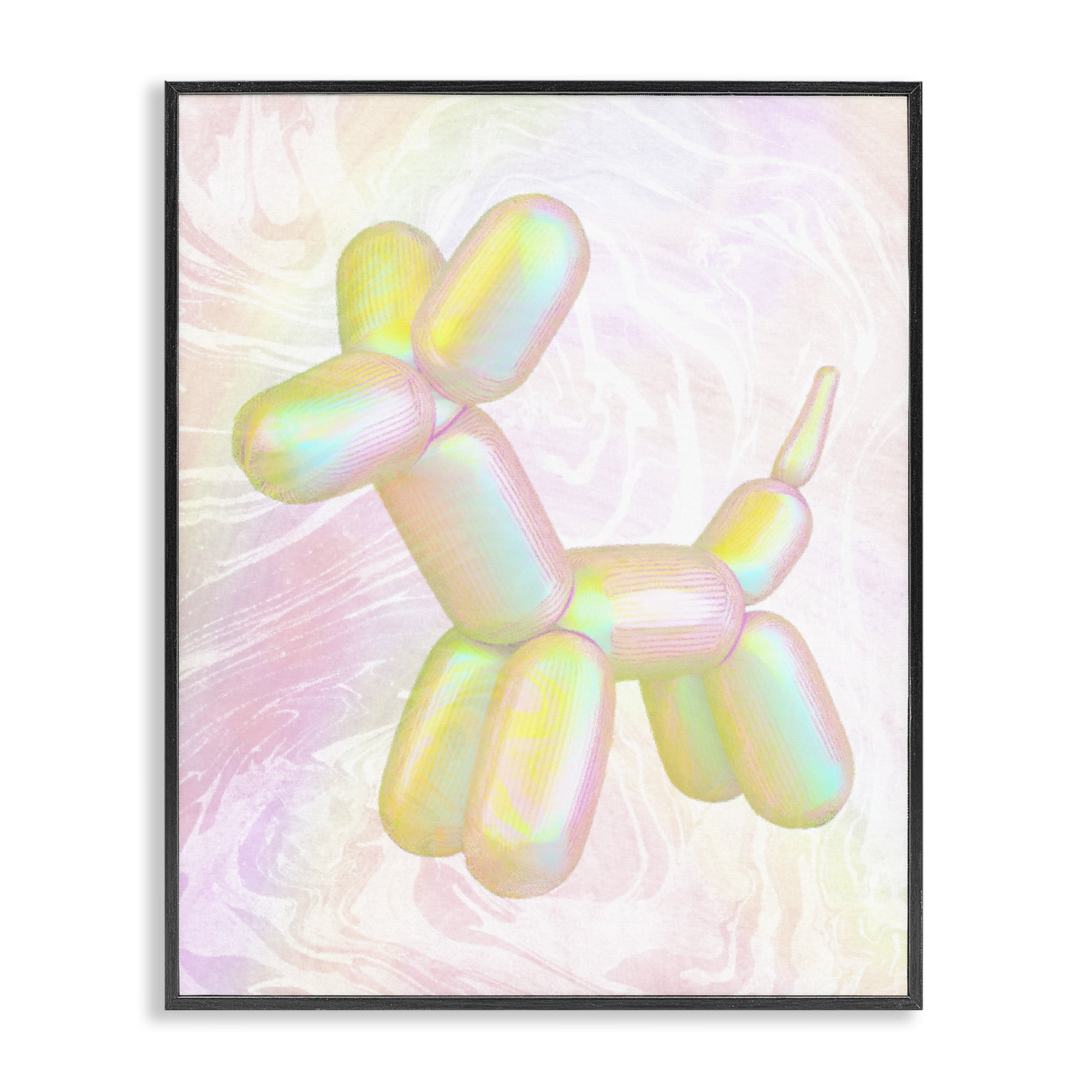 Stupell Industries Yellow Balloon Animal Abstract Painting Black Framed Art Print Wall Art, 16 x 20