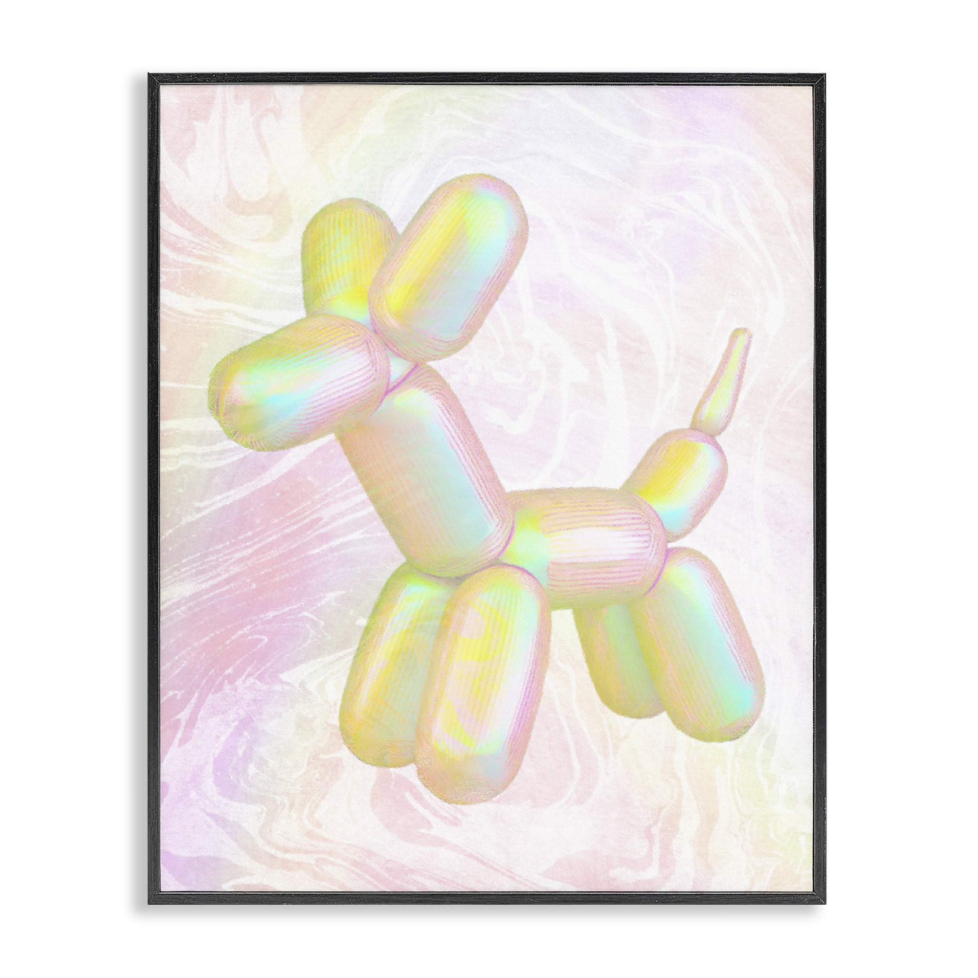 Stupell Industries Yellow Balloon Animal Abstract Painting Black Framed Art Print Wall Art, 24 x 30