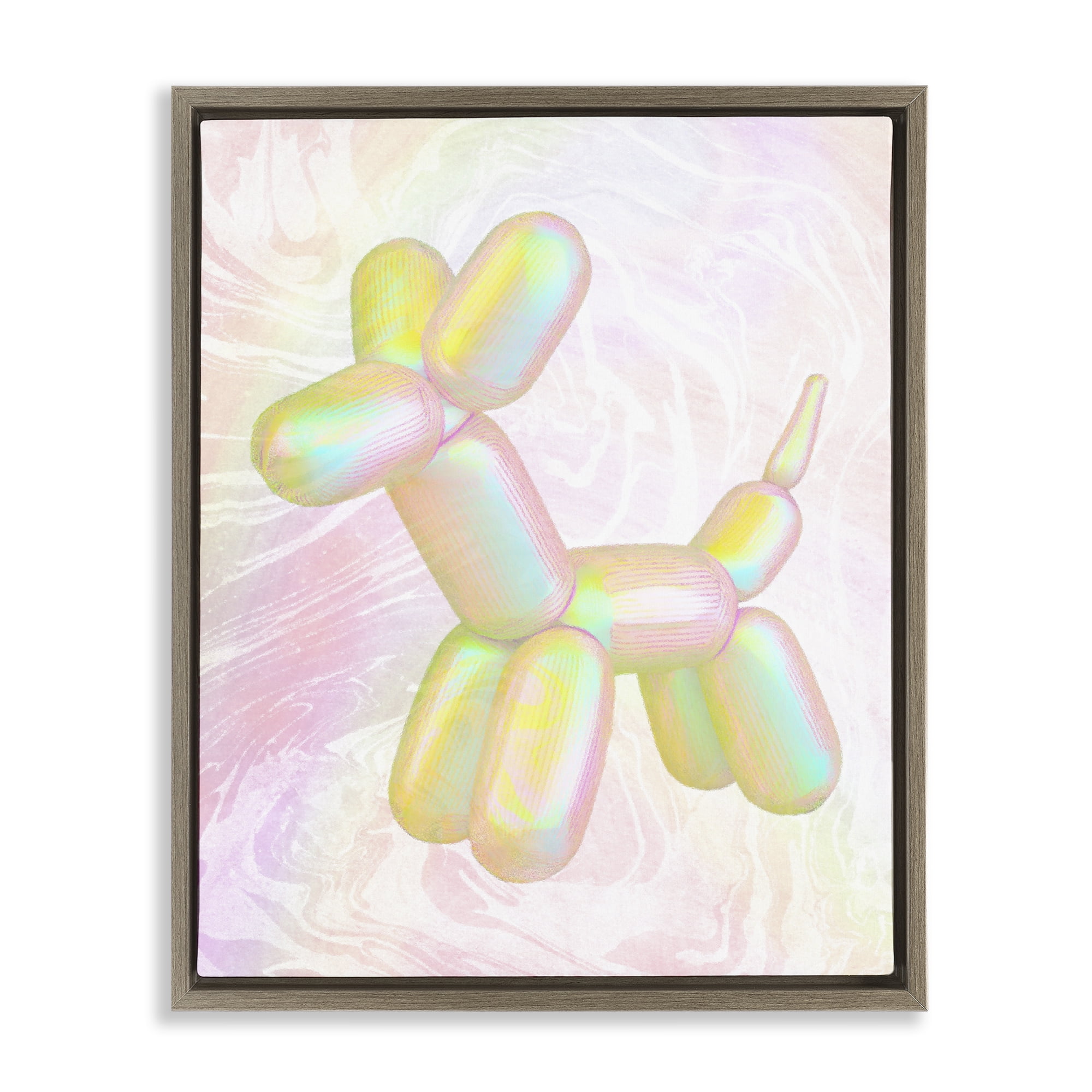 Stupell Industries Yellow Balloon Animal Abstract Painting Brown Floater Framed Canvas Art Print Wall Art, 25 x 31