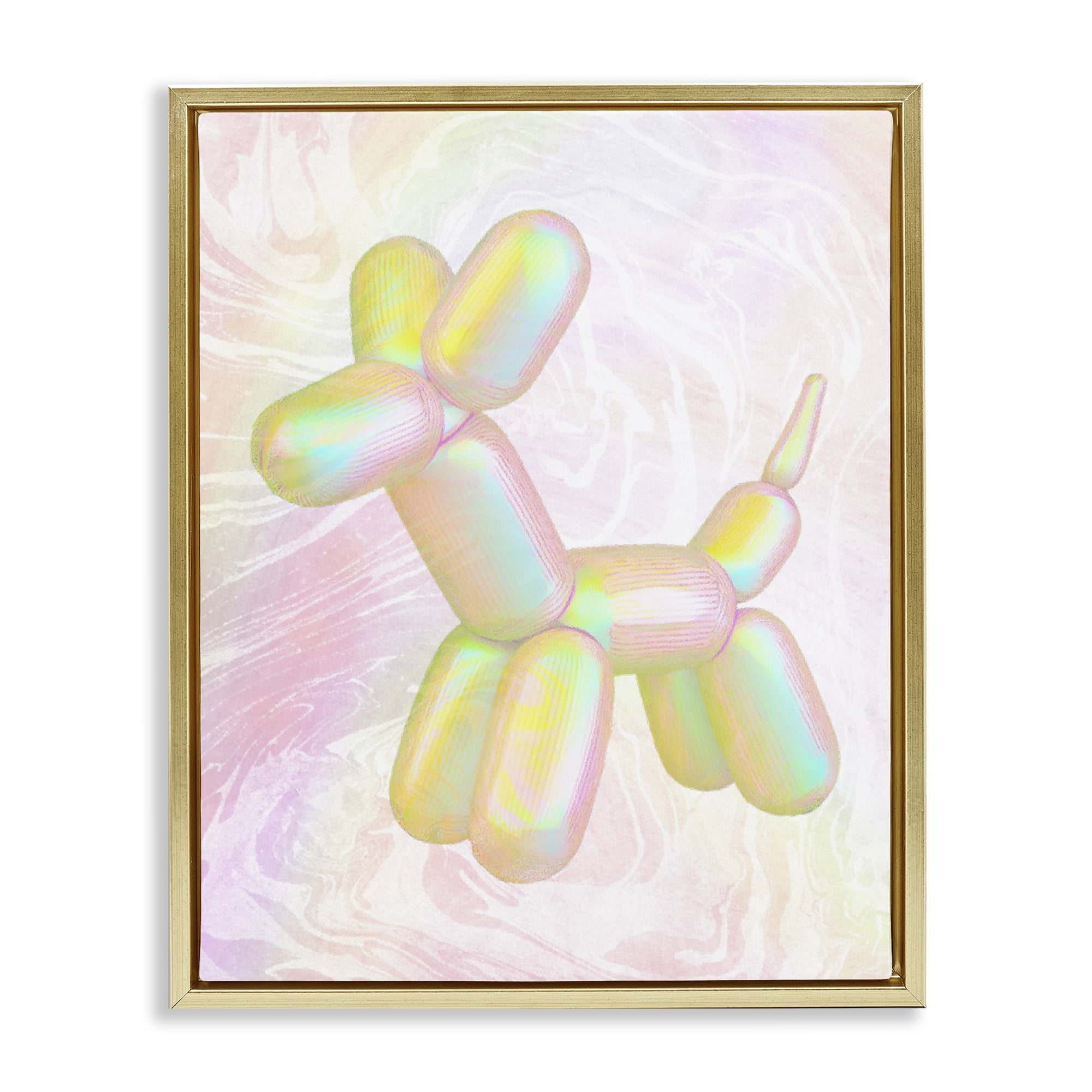 Stupell Industries Yellow Balloon Animal Abstract Painting Gold Floater Framed Canvas Art Print Wall Art, 25 x 31