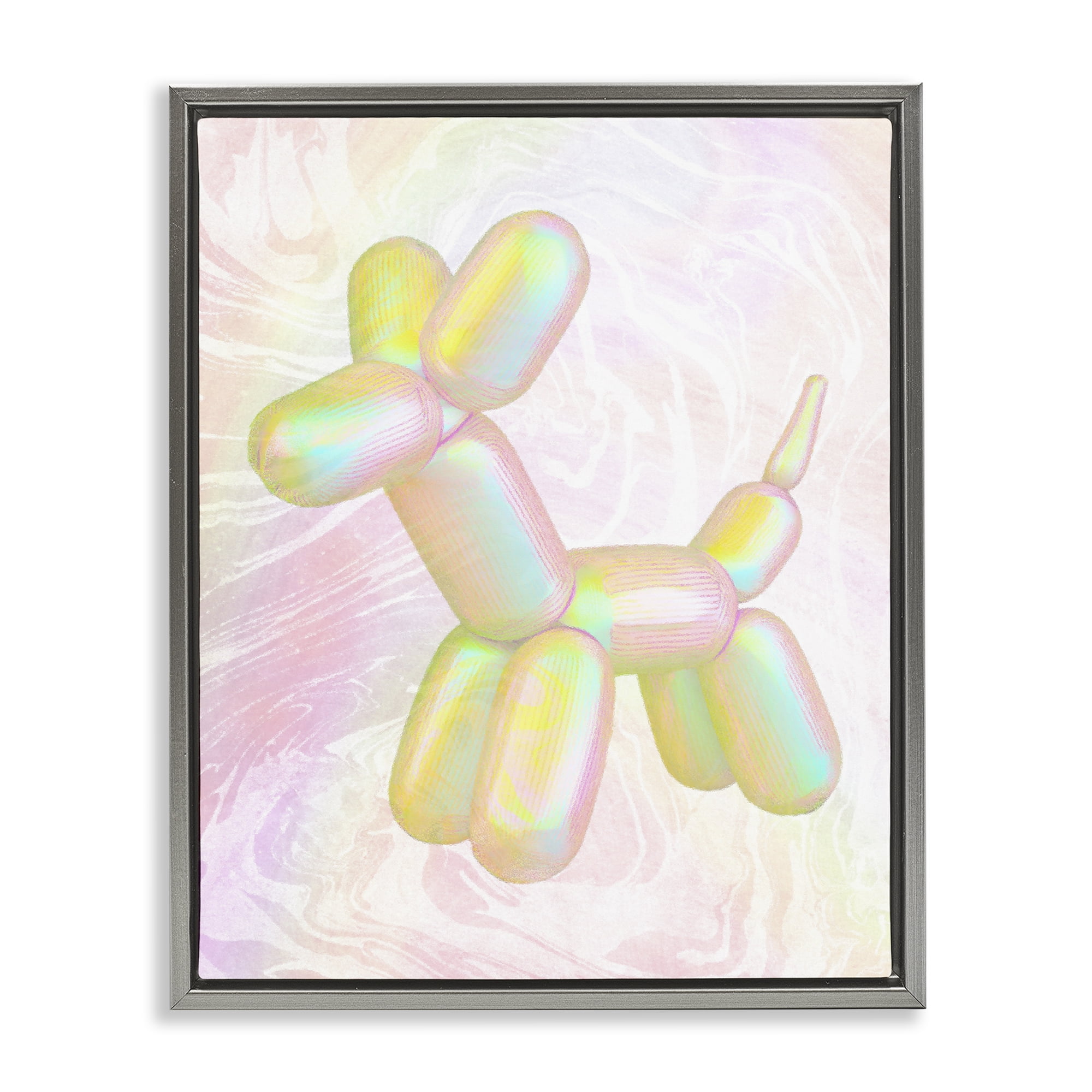 Stupell Industries Yellow Balloon Animal Abstract Painting Gray Floater Framed Canvas Art Print Wall Art, 17 x 21