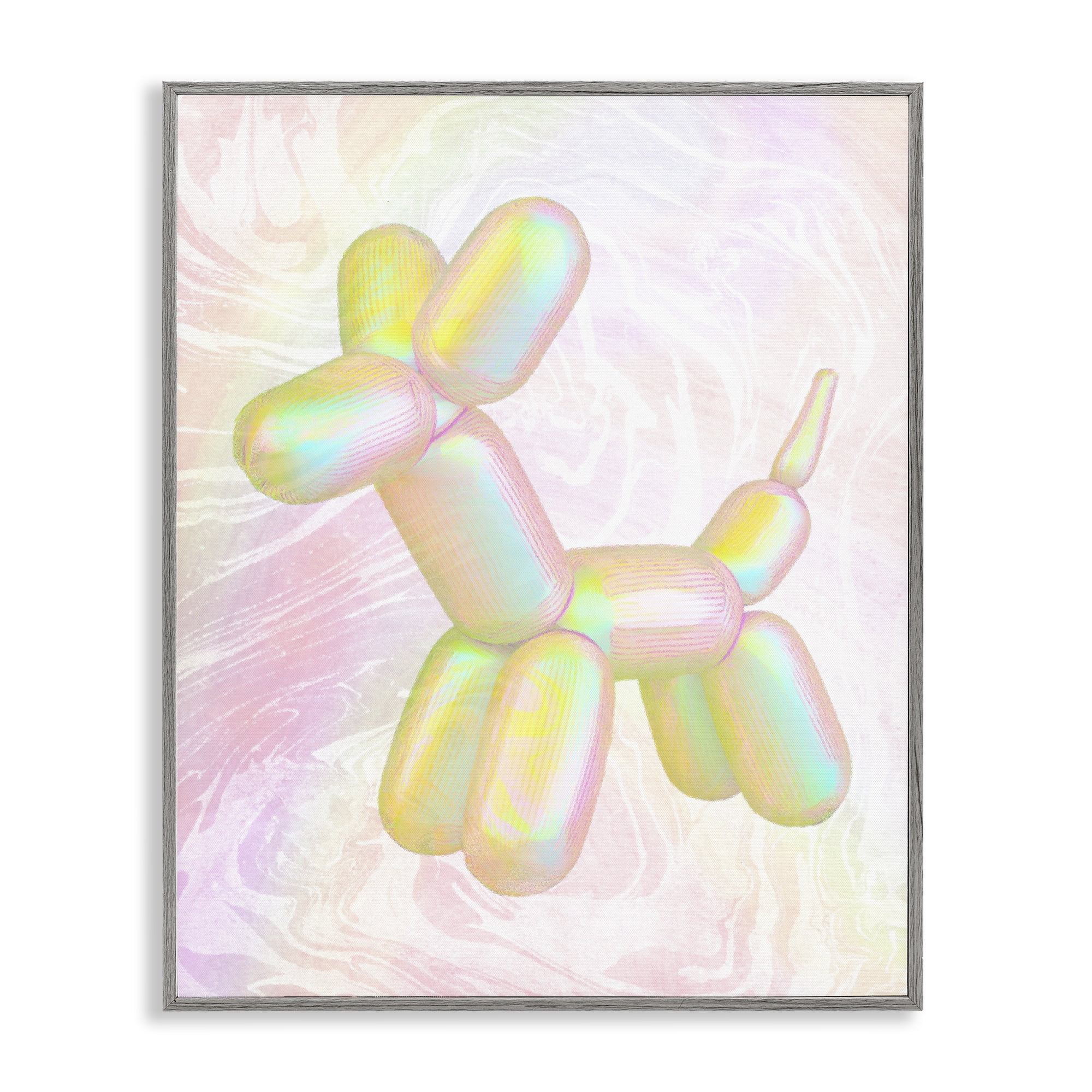 Stupell Industries Yellow Balloon Animal Abstract Painting Gray Framed Art Print Wall Art, 11 x 14
