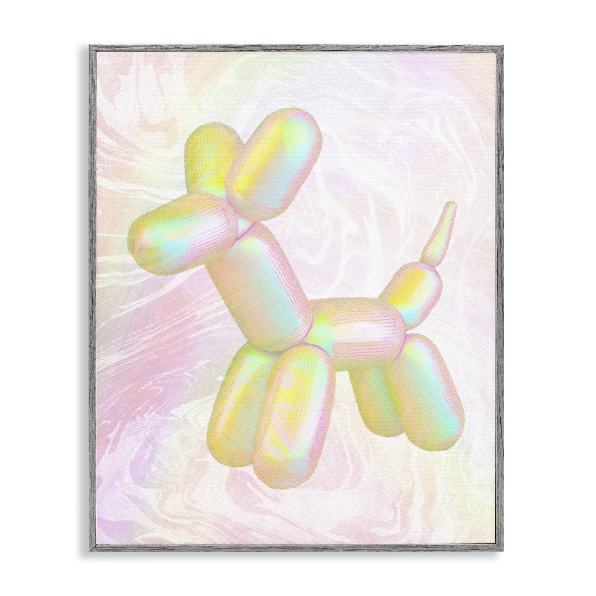 Stupell Industries Yellow Balloon Animal Abstract Painting Gray Framed Art Print Wall Art, 16 x 20