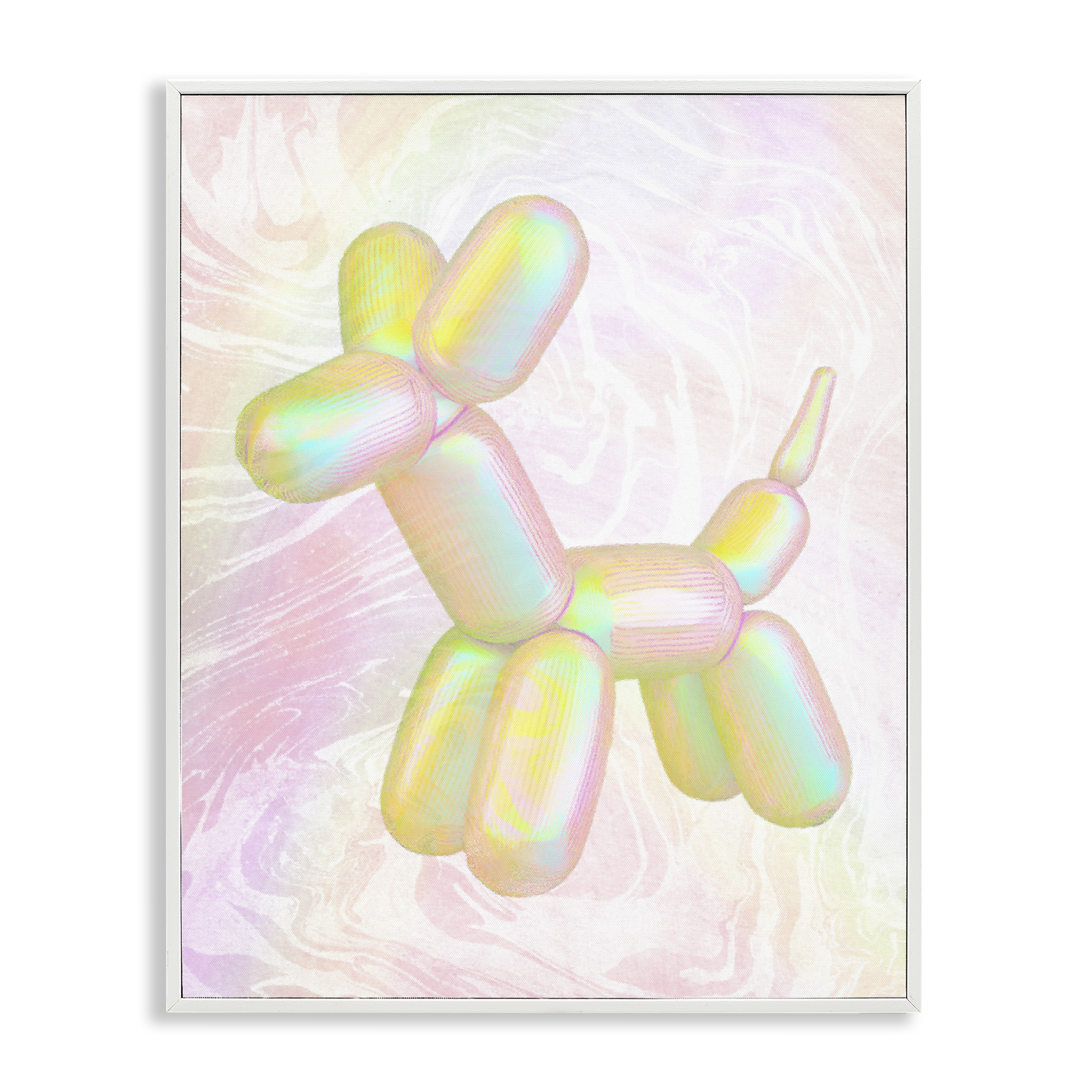 Stupell Industries Yellow Balloon Animal Abstract Painting White Framed Art Print Wall Art, 11 x 14