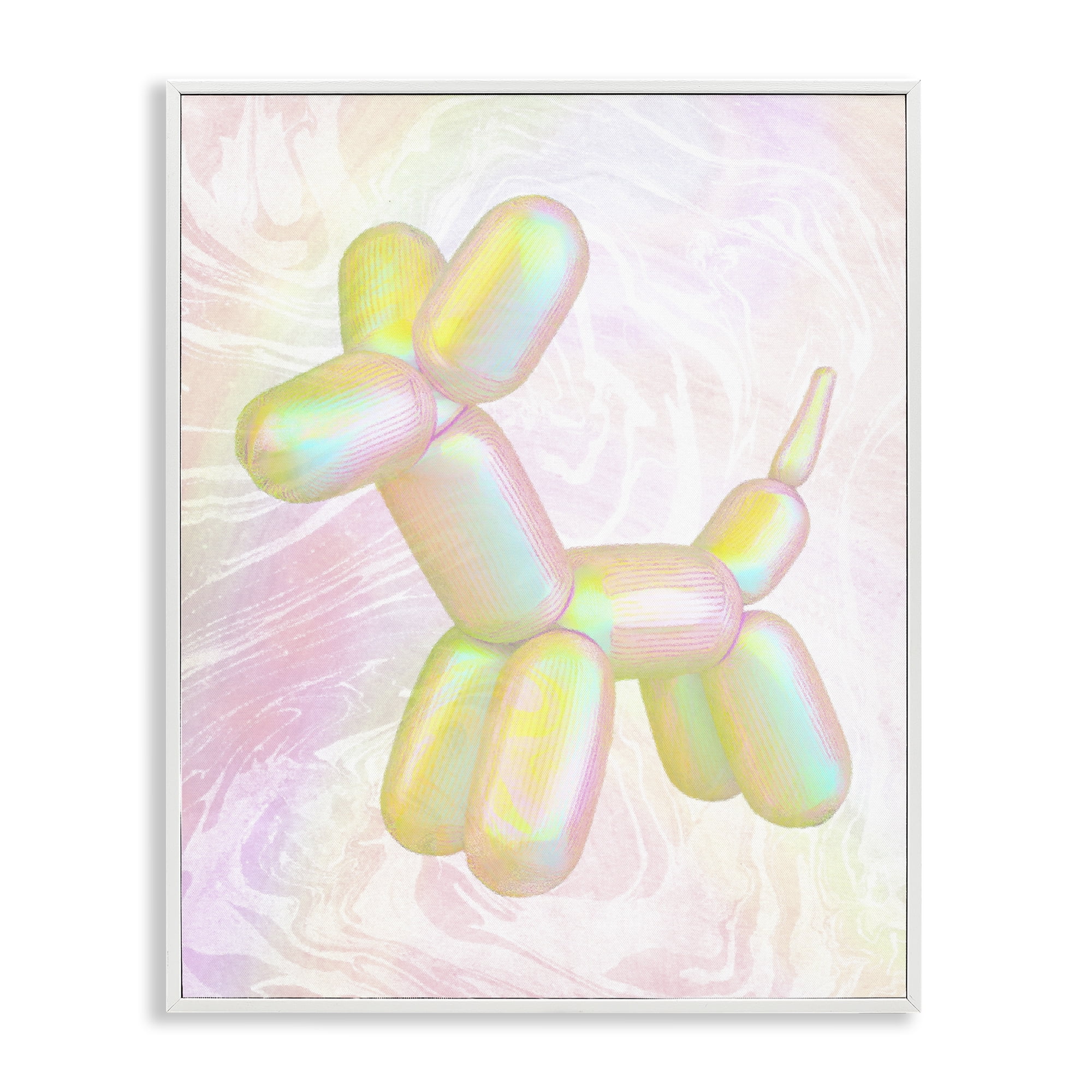 Stupell Industries Yellow Balloon Animal Abstract Painting White Framed Art Print Wall Art, 16 x 20