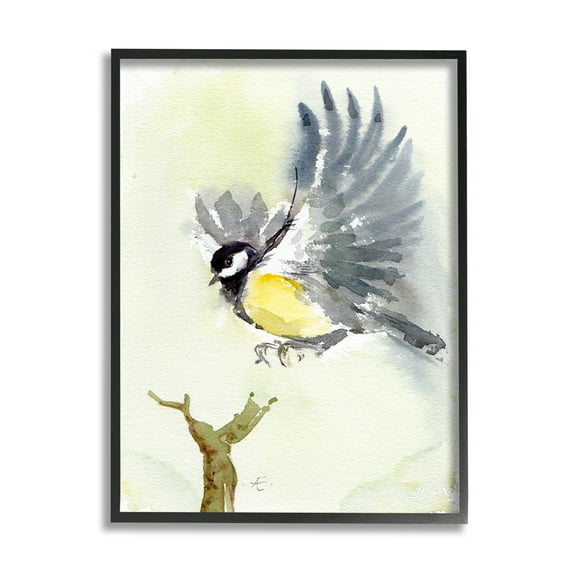 Stupell Industries Yellow Belly Bird Spread Wings over Tree Branch Animals & Insects Painting Black Framed Art Print Wall Art, 11 x 14