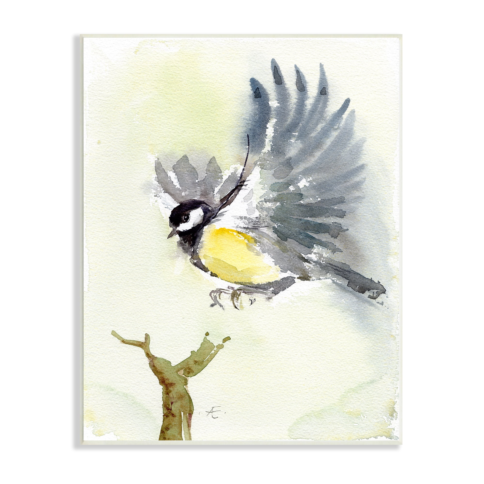 Stupell Industries Yellow Belly Bird Spread Wings over Tree Branch Animals & Insects Painting Unframed Art Print Wall Art, 10 x 15