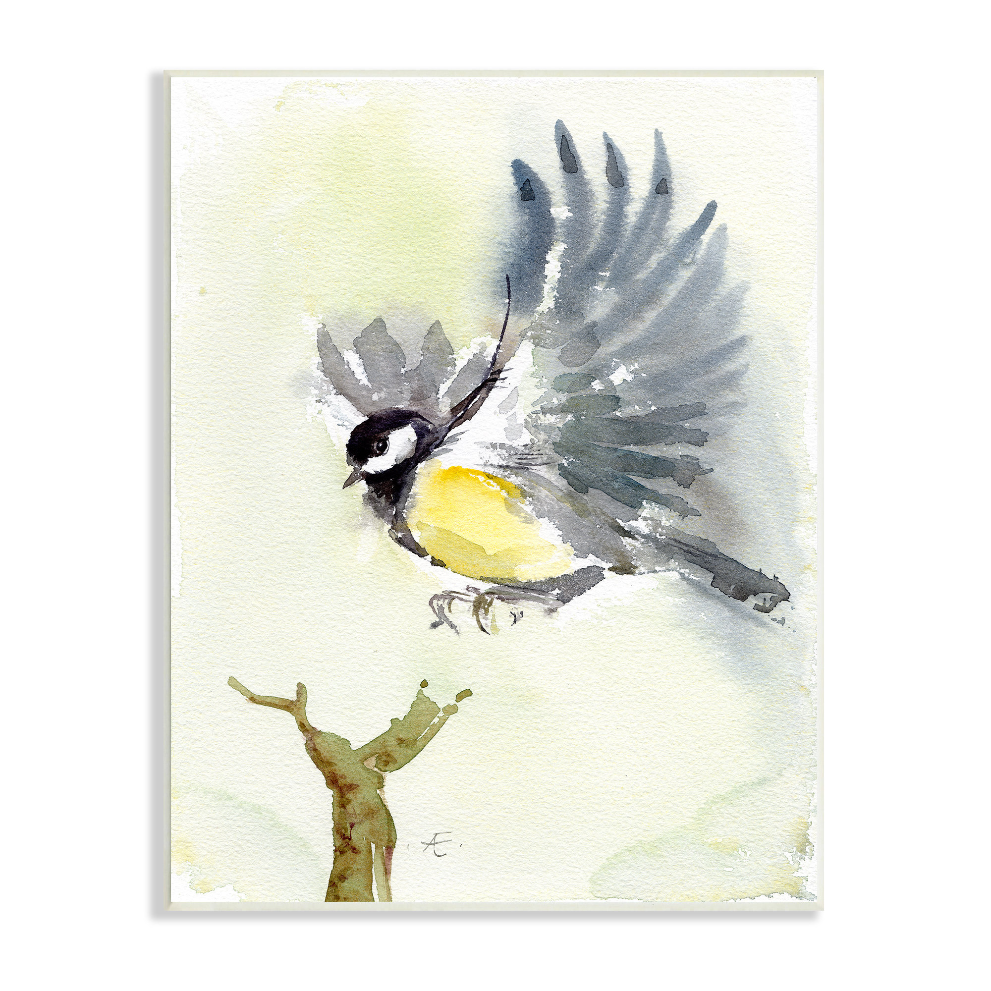 Stupell Industries Yellow Belly Bird Spread Wings over Tree Branch Animals & Insects Painting Unframed Art Print Wall Art, 13 x 19