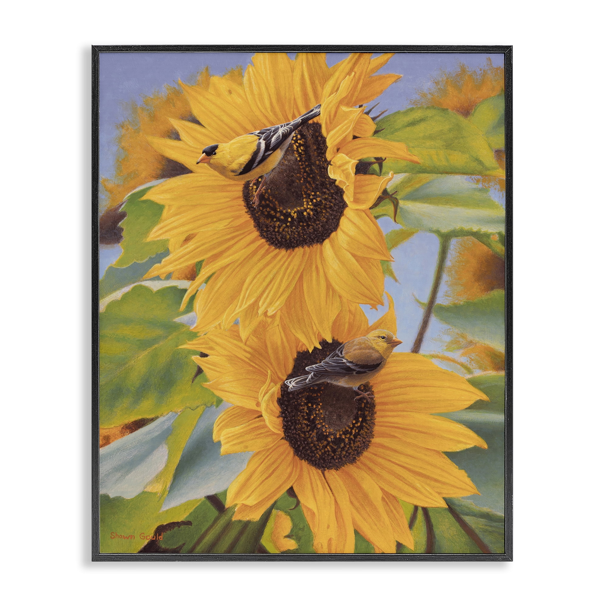 Stupell Industries Yellow Bird & Sunflowers Plants & Flowers Photography Black Framed Art Print Wall Art, 24 x 30