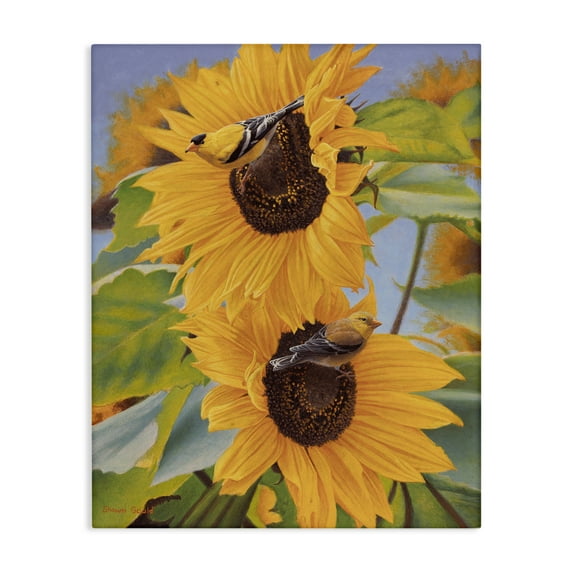 Stupell Industries Yellow Bird & Sunflowers Plants & Flowers Photography Wrapped Canvas Art Print Wall Art, 16 x 20