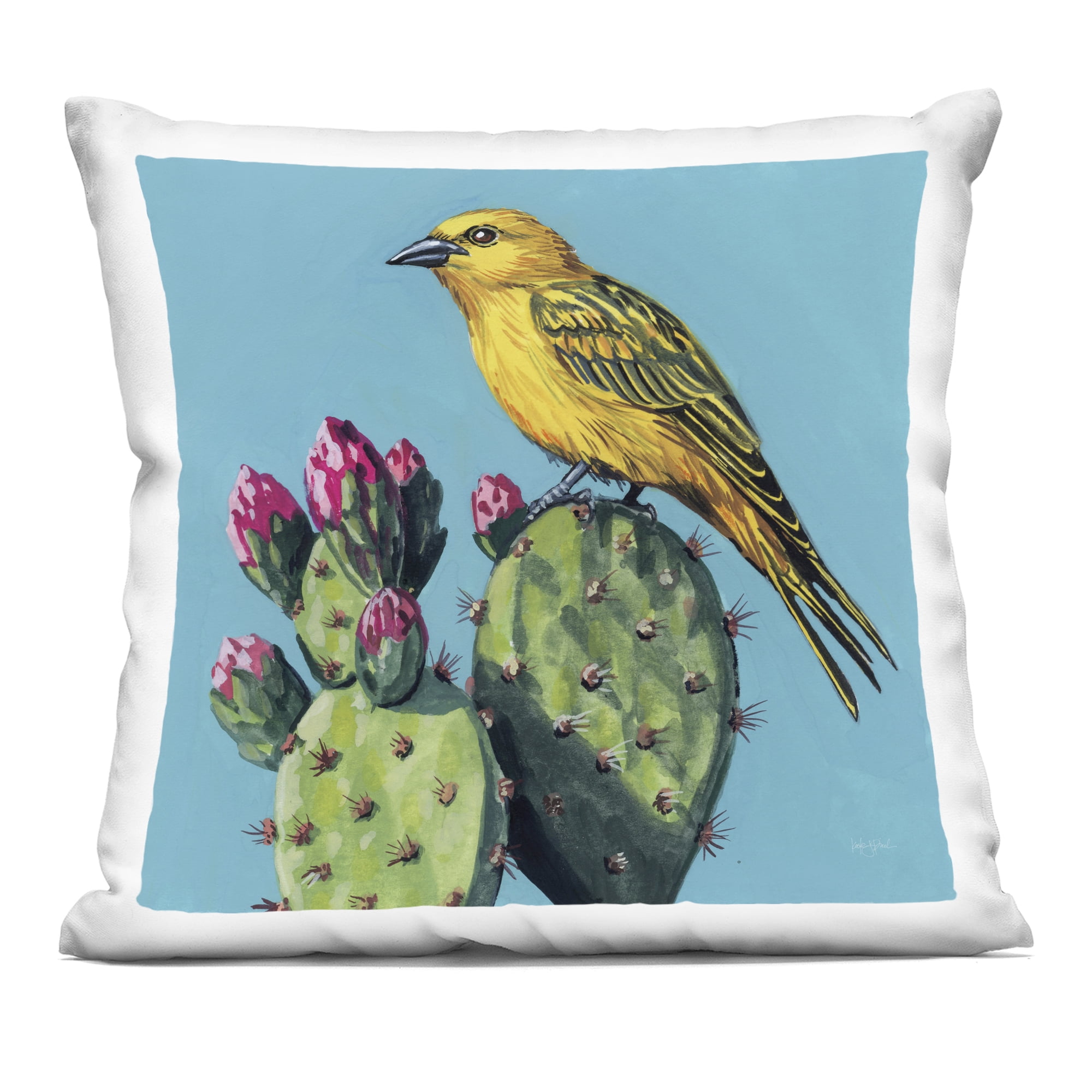 Stupell Industries Yellow Bird on Cacti Bloom Decorative Printed Throw Pillow, design by Kate Jarvik Birch
