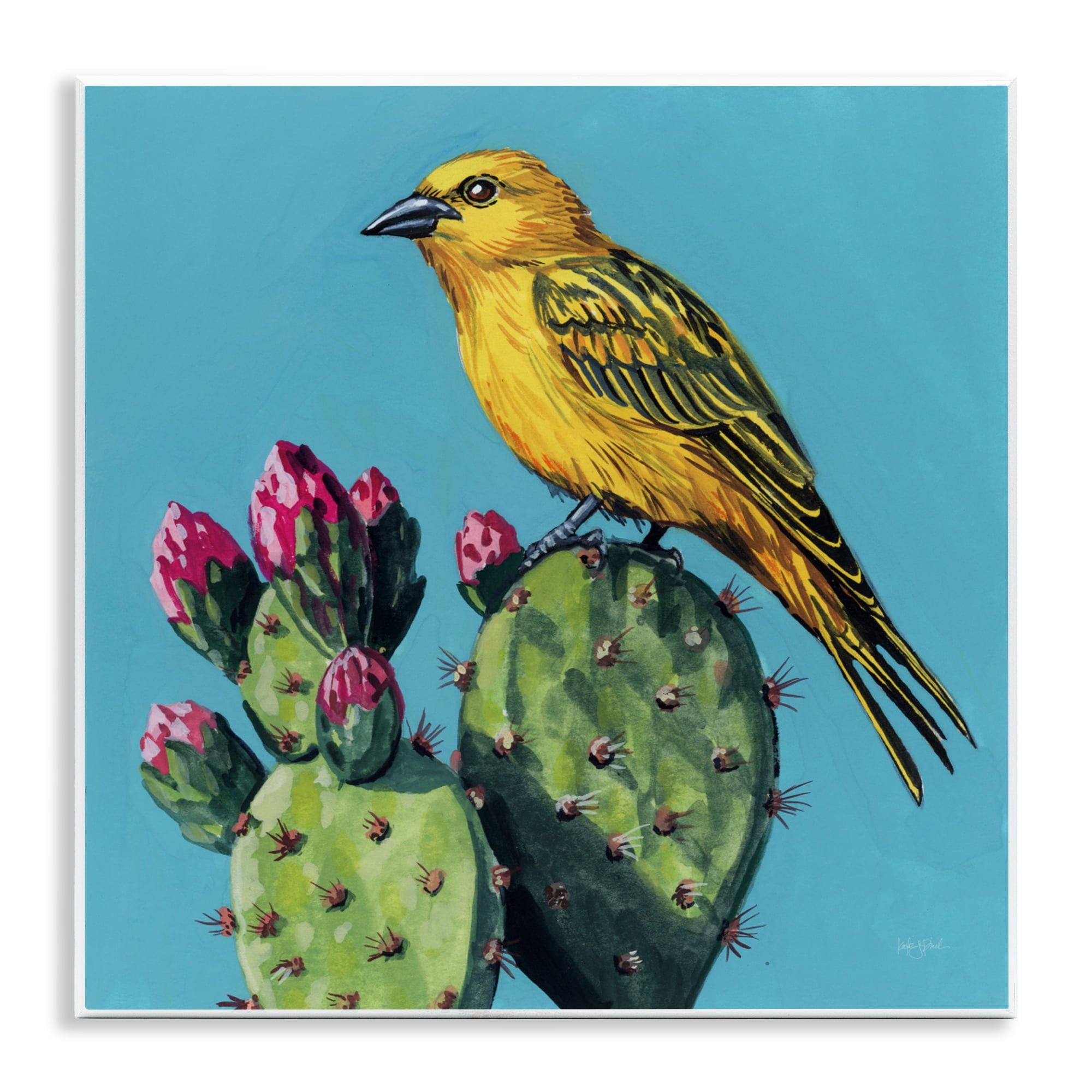 Stupell Industries Yellow Bird on Cacti Bloom Wall Plaque Art, design by Kate Jarvik Birch