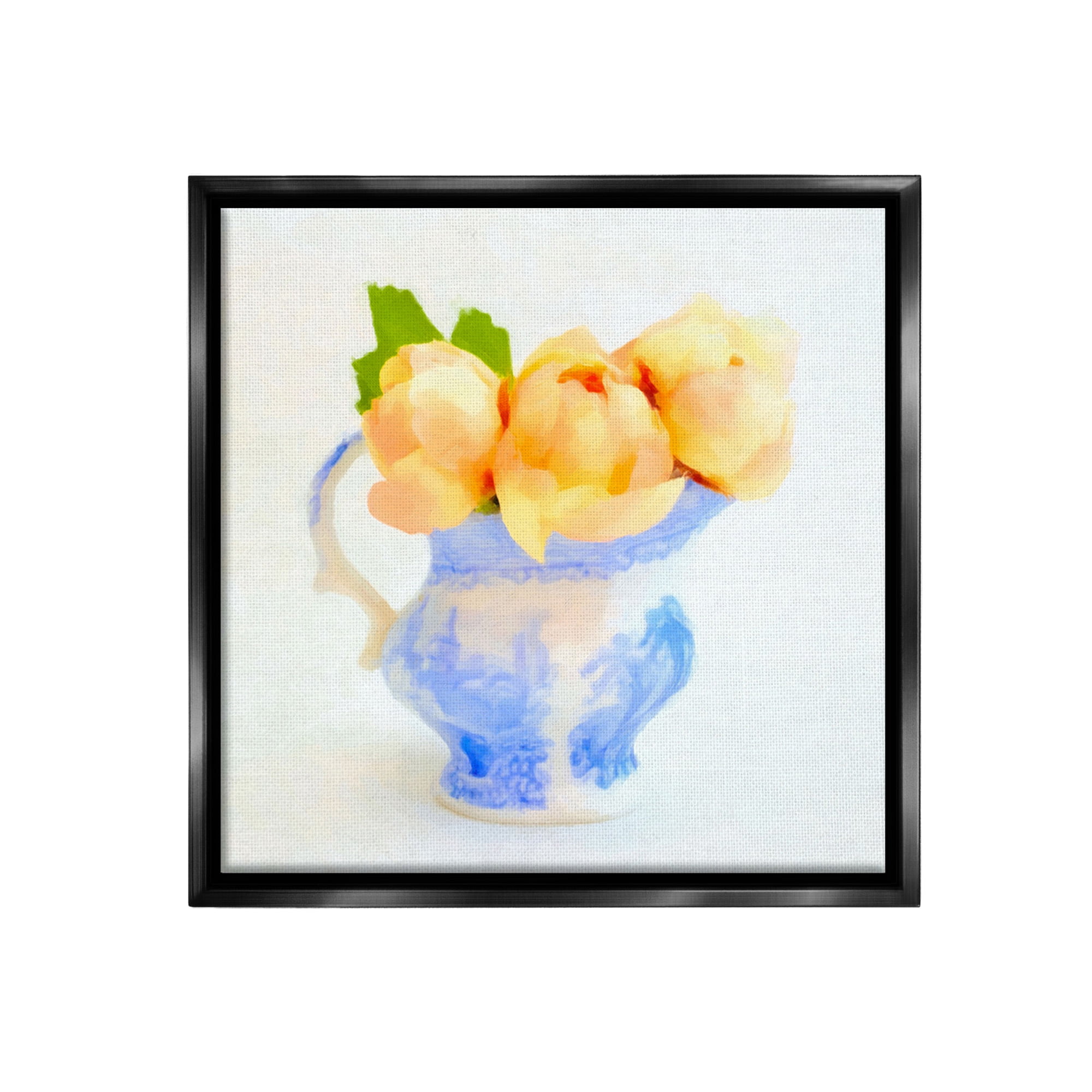 Stupell Industries Yellow Blooms in Pitcher Botanical & Floral Painting Black Floater Framed Canvas Art Print Wall Art, 18 x 18