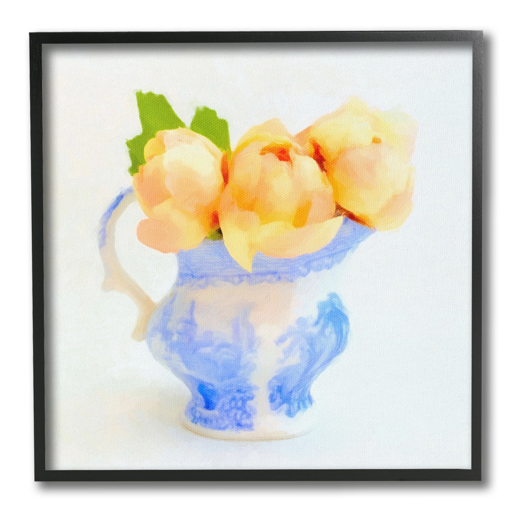 Stupell Industries Yellow Blooms in Pitcher Botanical & Floral Painting Black Framed Art Print Wall Art, 12 x 12